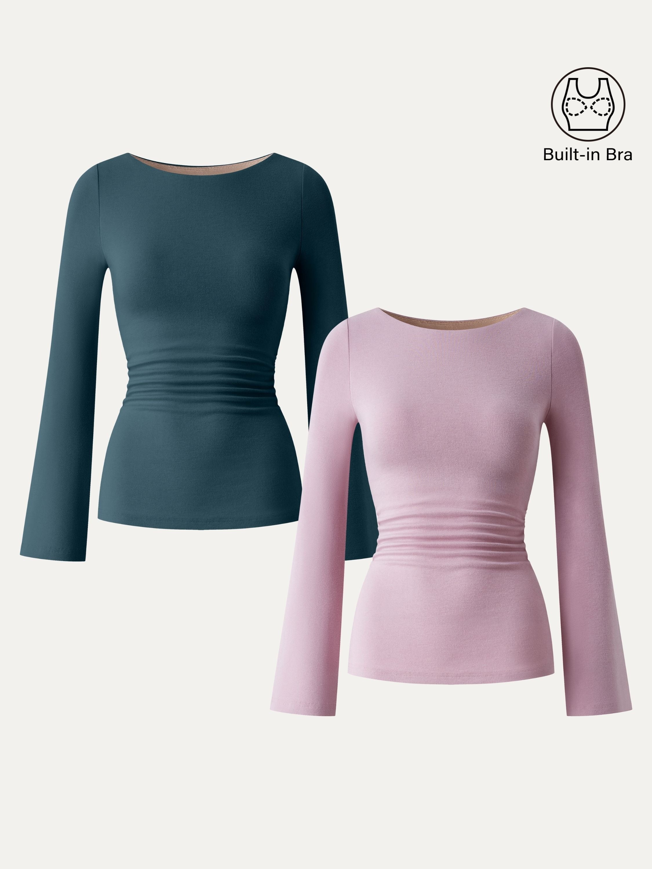Boatneck Bell Sleeves Ruched Brami Top Opera Mauve – Women > Tops > Bra Tops | FormaLuxe