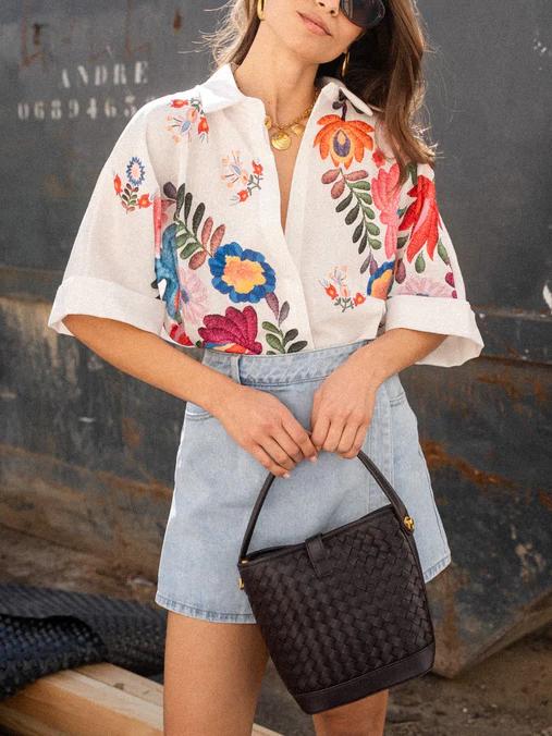 Carla Floral Print Short-Sleeved Shirt White – Shirts | FormaLuxe