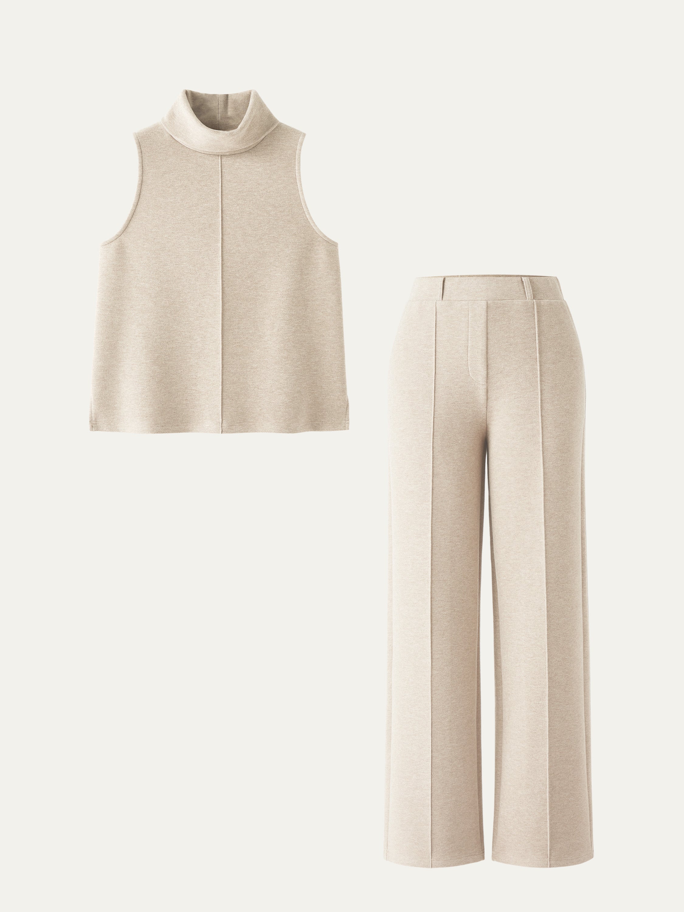 2-Piece Set Split Hem Top & High-Waisted Straight Leg Pants