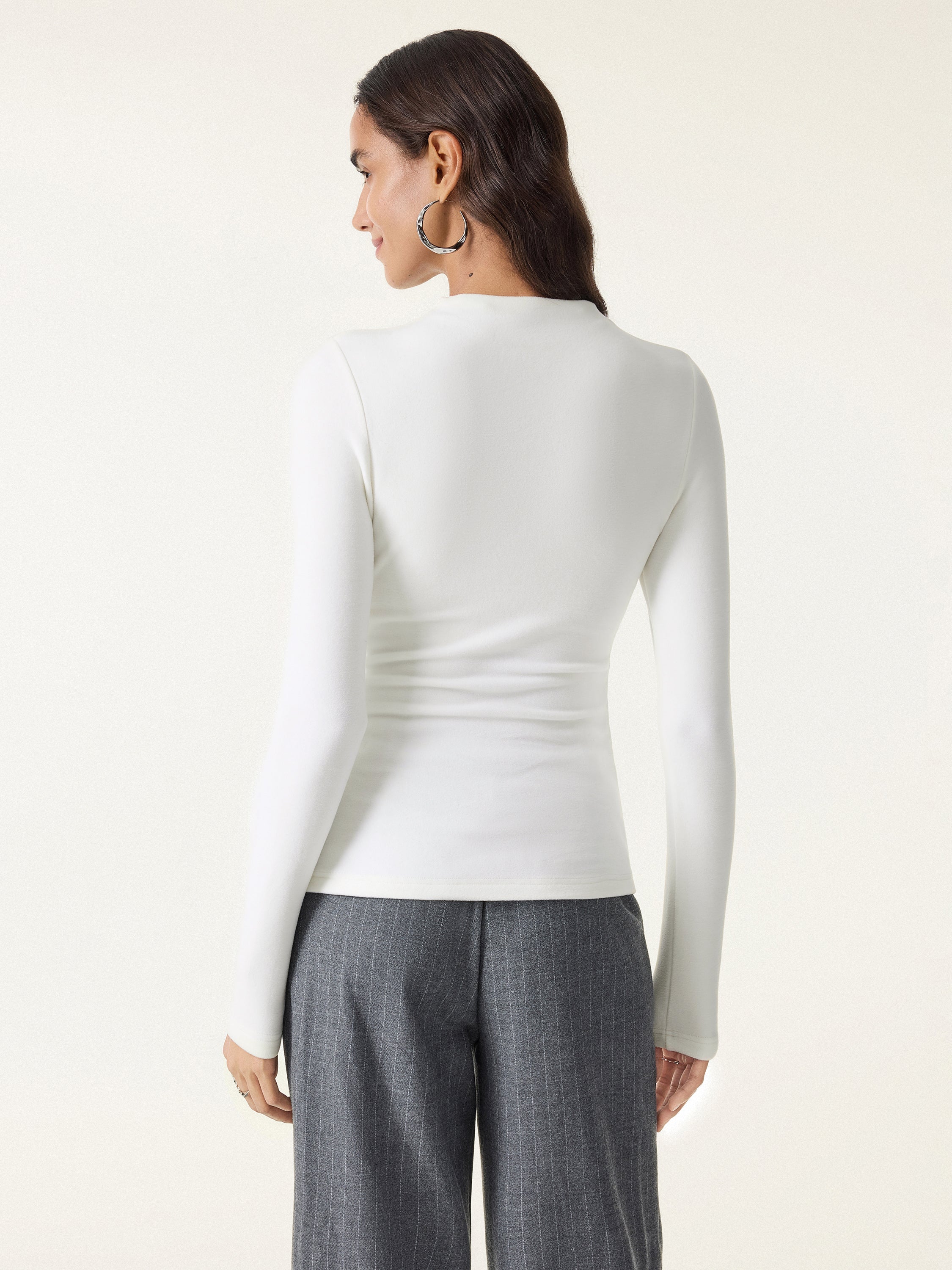 MaxWarm Brushed Mockneck Long Sleeve Brami White – Women > Tops > Bra Tops | FormaLuxe