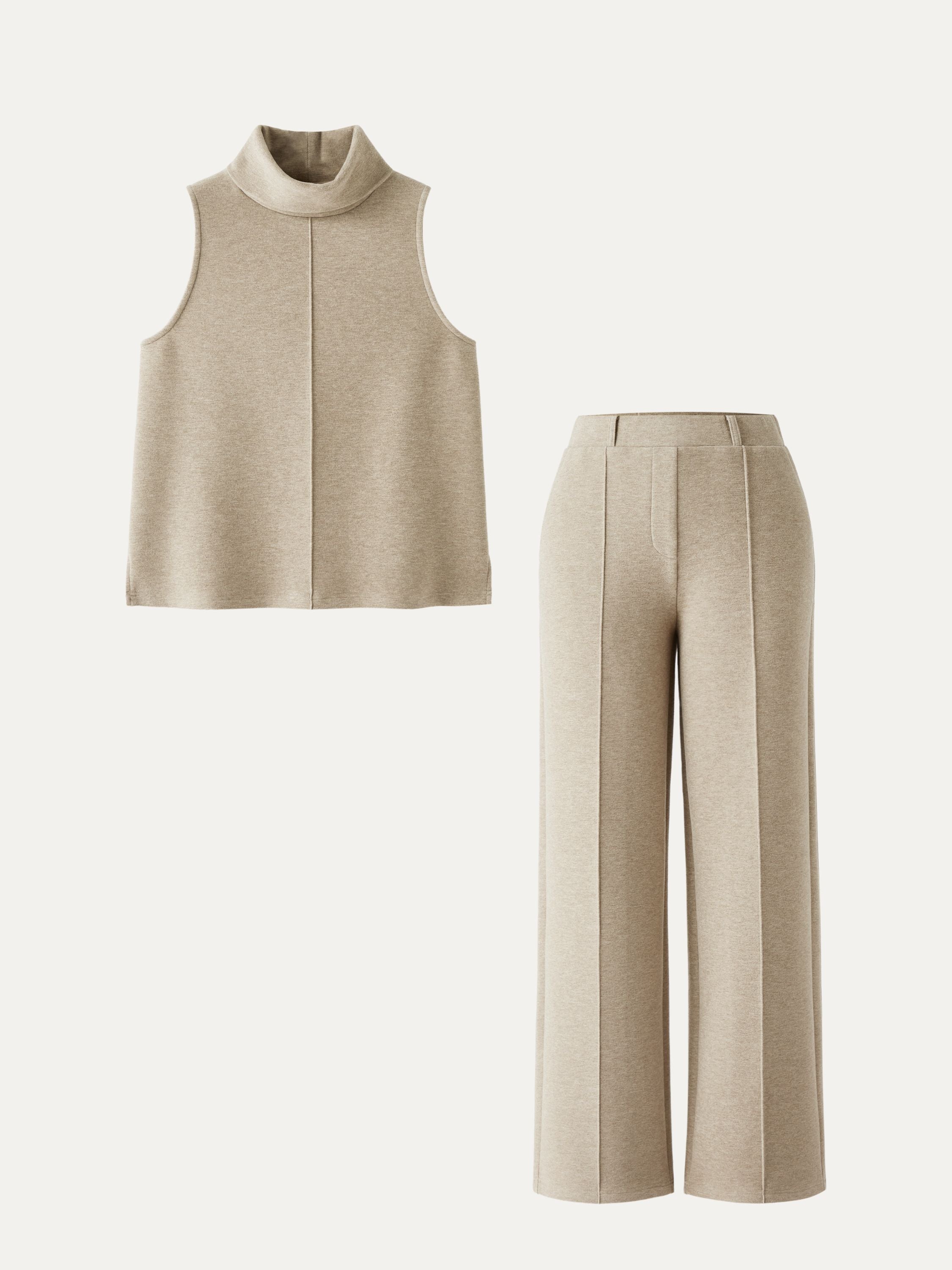 2-Piece Set Petite High-Waisted Straight Leg Pants & Split Hem Top
