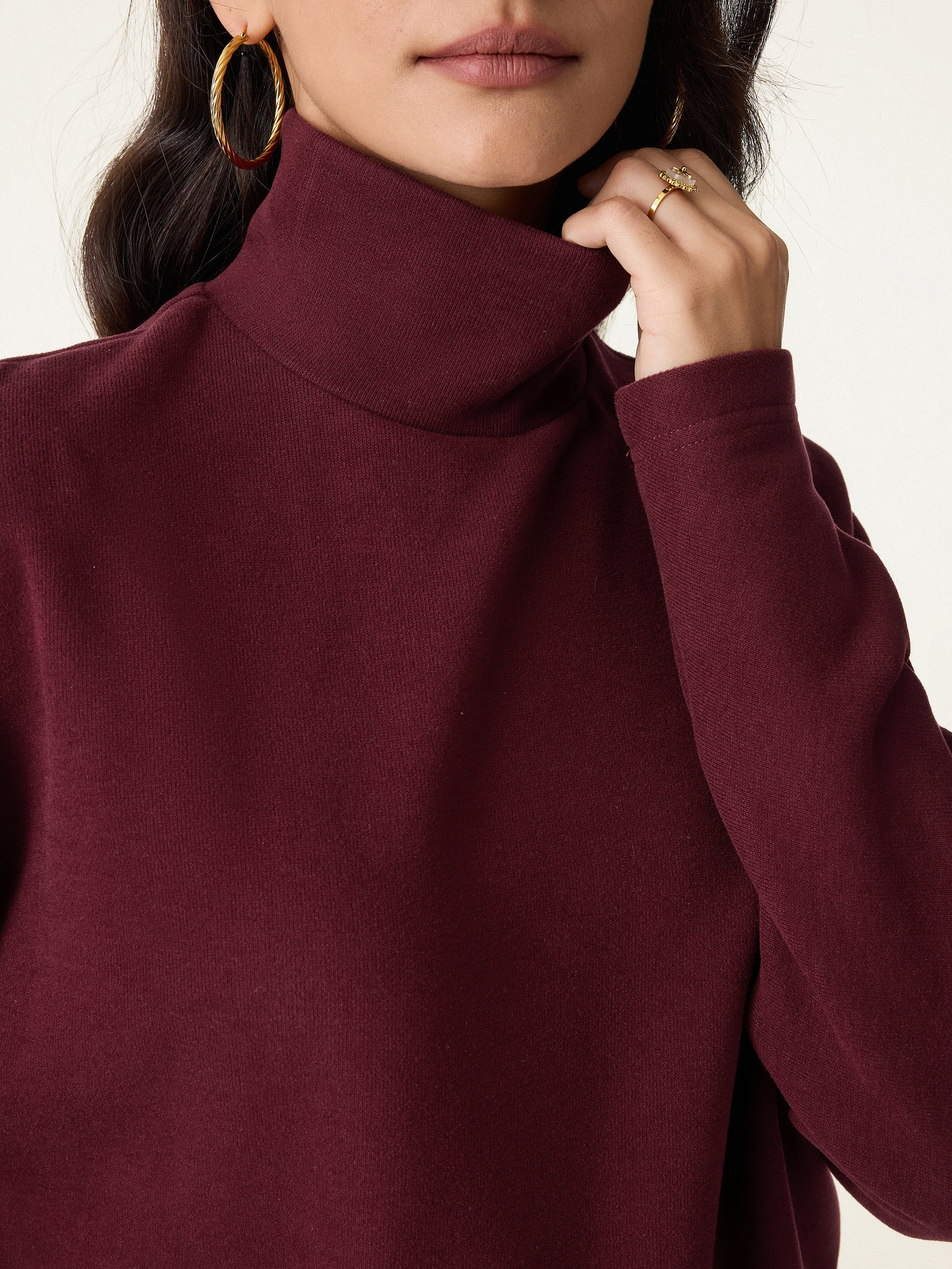 Cozy Warm Turtleneck Batwing Sleeve Brami Ruby Red – Women > Tops > Bra Tops | FormaLuxe