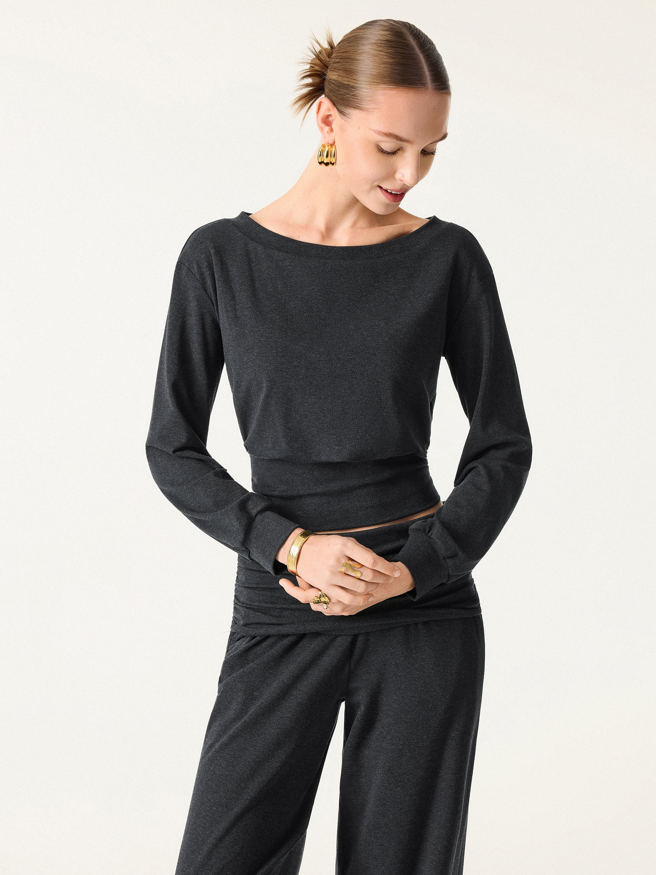 Non-Itchy Wool Blend Boatneck Brami Heather Black – Women > Tops > Bra Tops | FormaLuxe