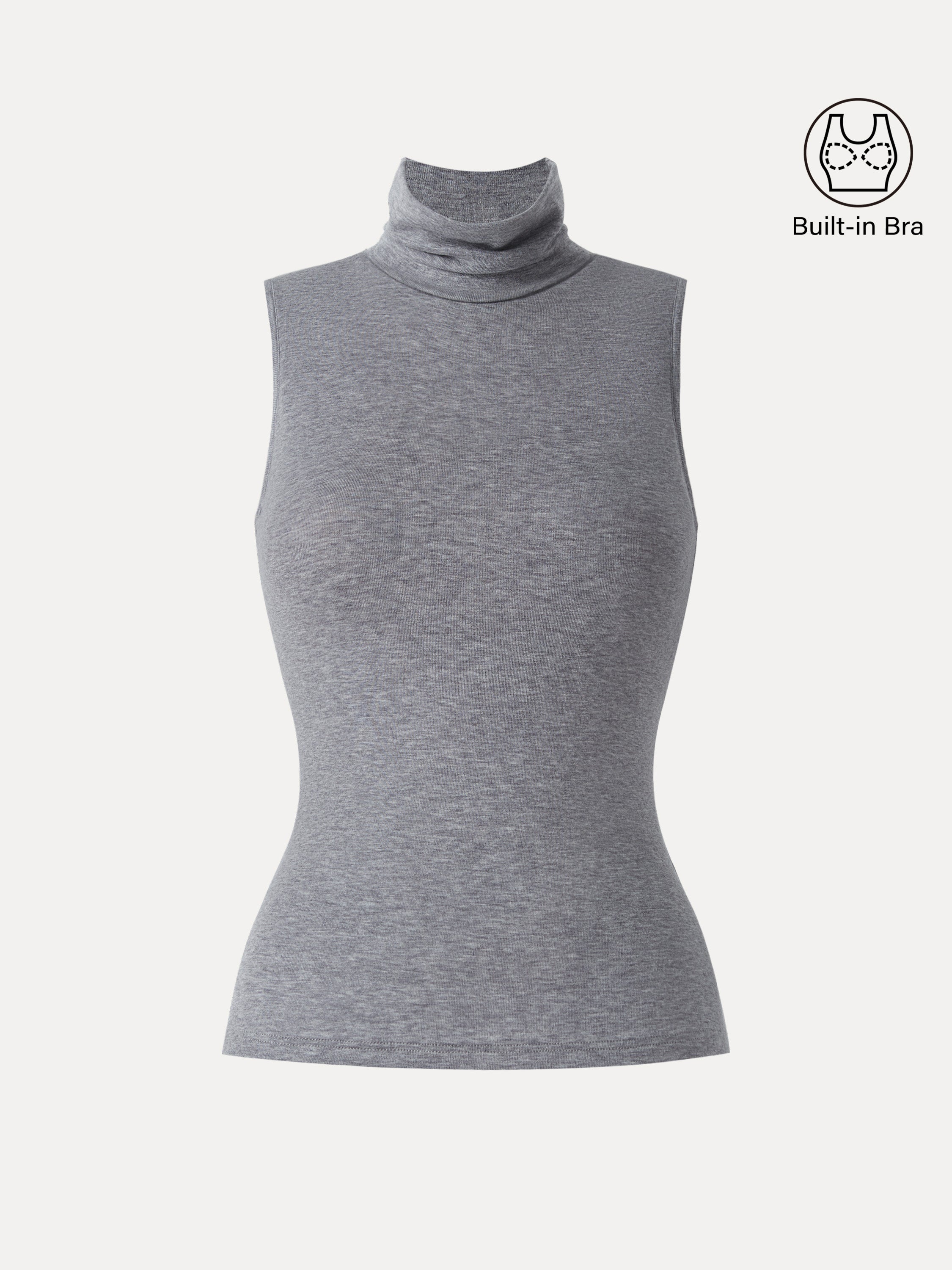 Lyocell Cashmere Sleeveless Turtleneck Brami Heather Grey – Women > Tops > Bra Tops | FormaLuxe