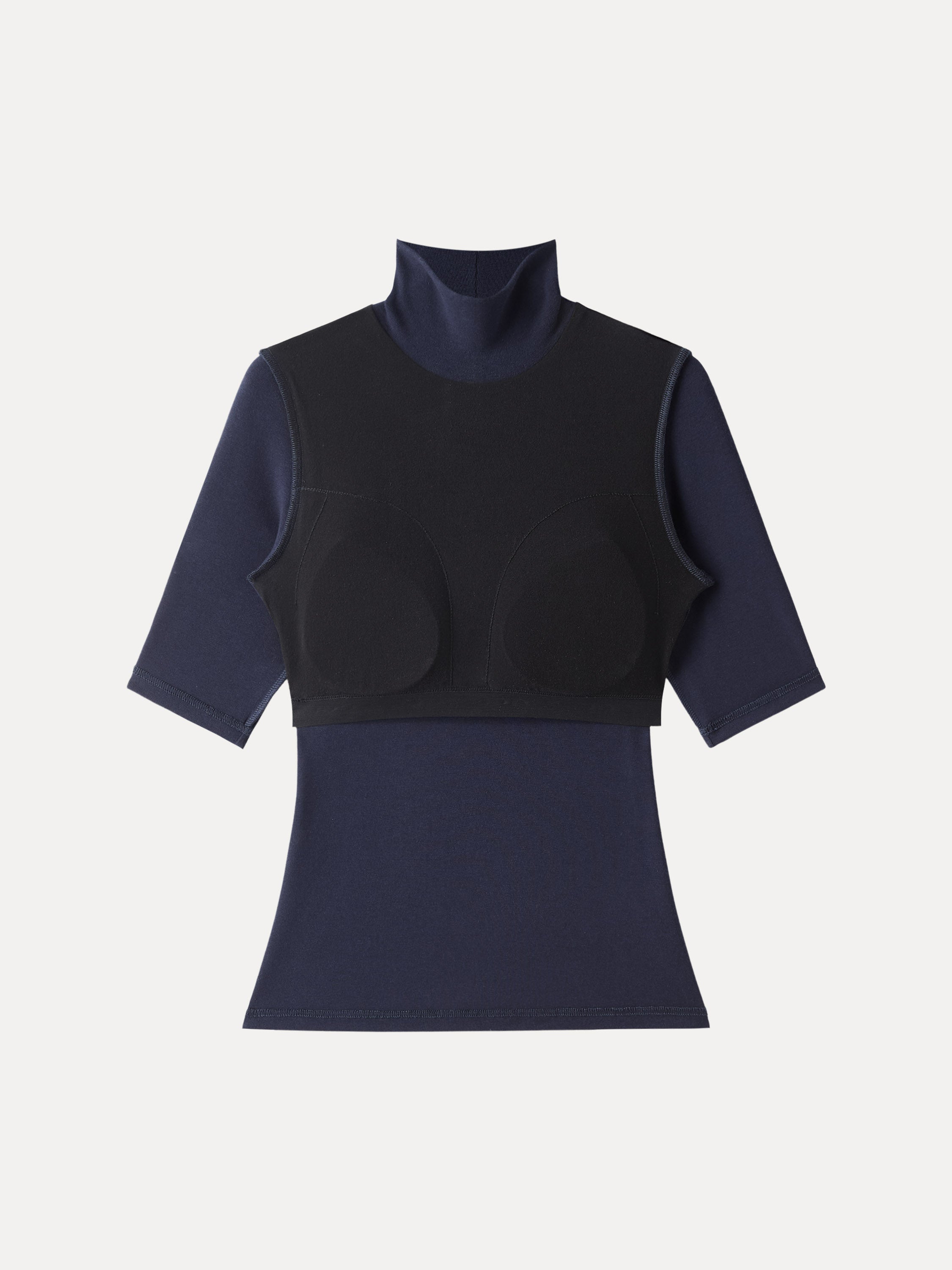 Essential Turtleneck Elbow Length Sleeve Brami Midnight Navy – Women > Tops > Bra Tops | FormaLuxe