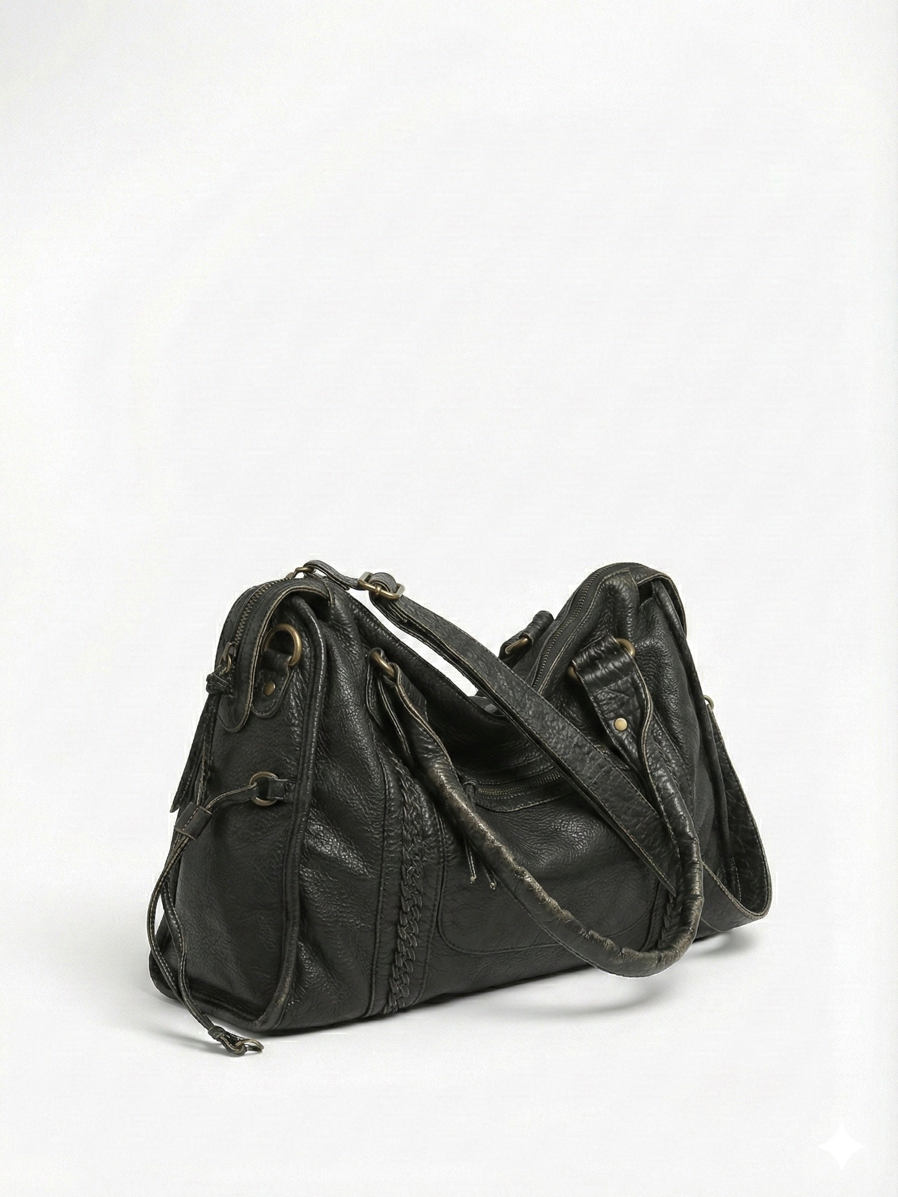 Arabell | Vintage Faux Leather Structured Tote Bag Black – Arabell | Vintage Leather Structured Tote Bag | FormaLuxe