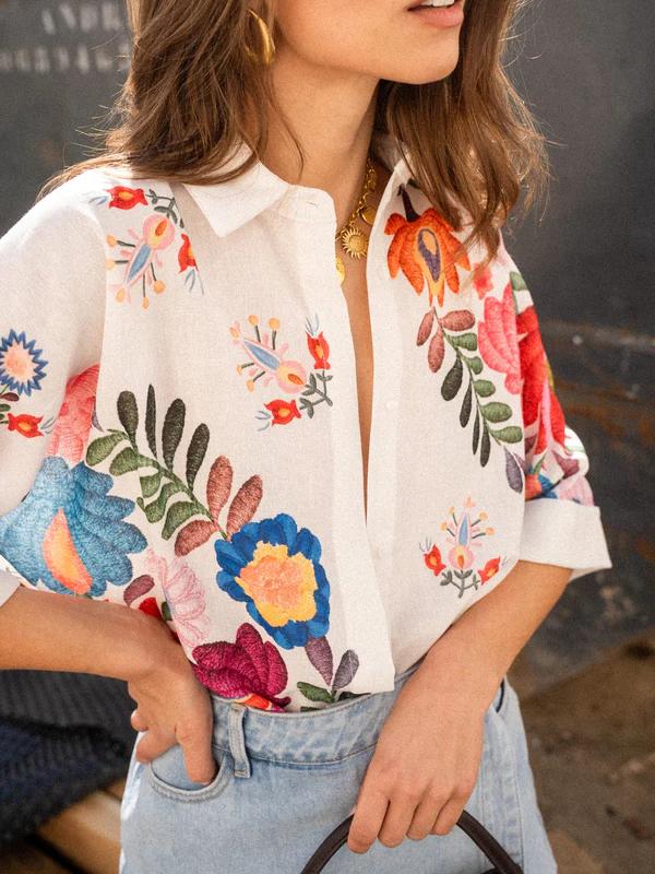 Carla Floral Print Short-Sleeved Shirt White – Shirts | FormaLuxe