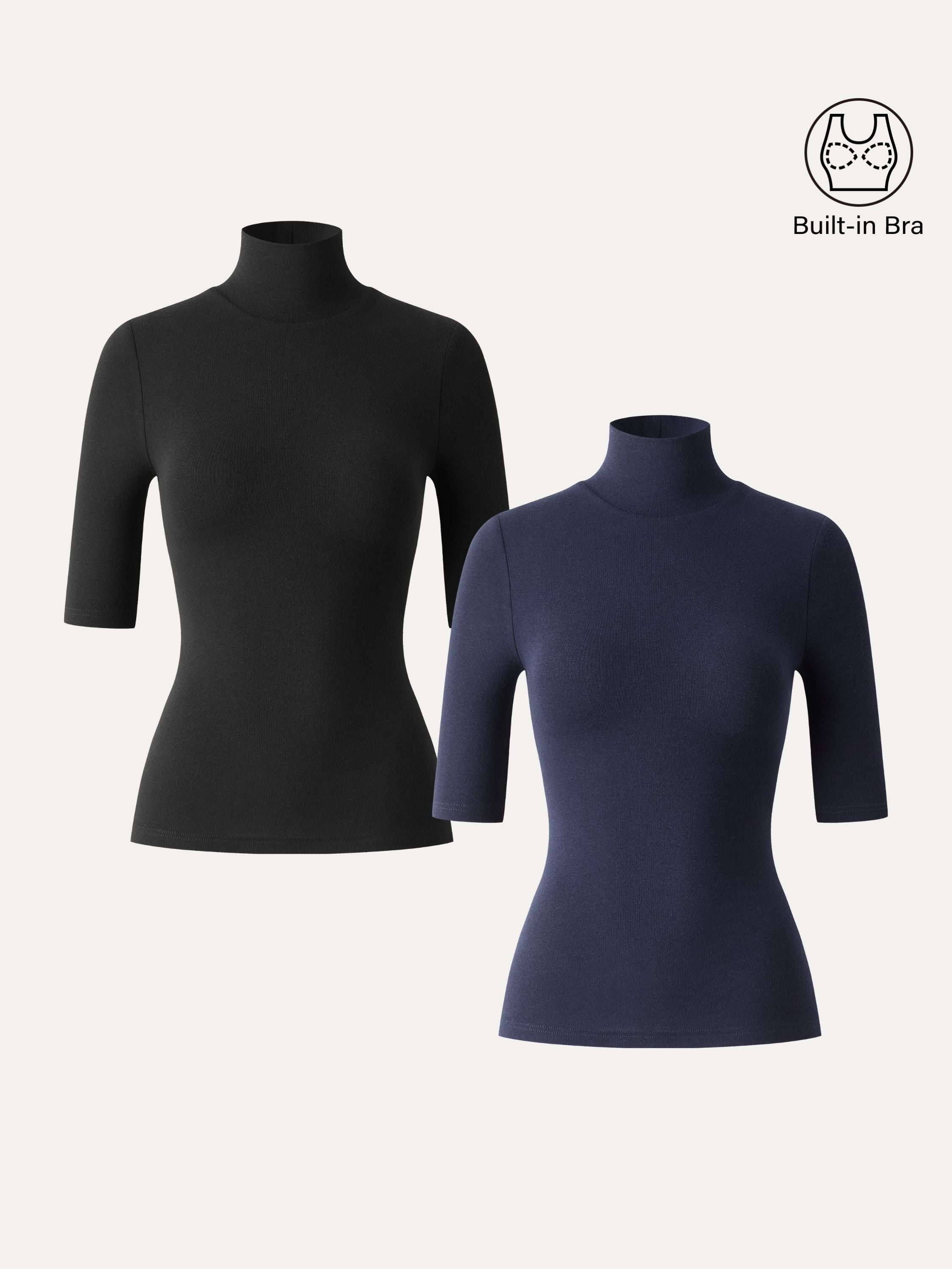Essential Turtleneck Elbow Length Sleeve Brami Midnight Navy – Women > Tops > Bra Tops | FormaLuxe