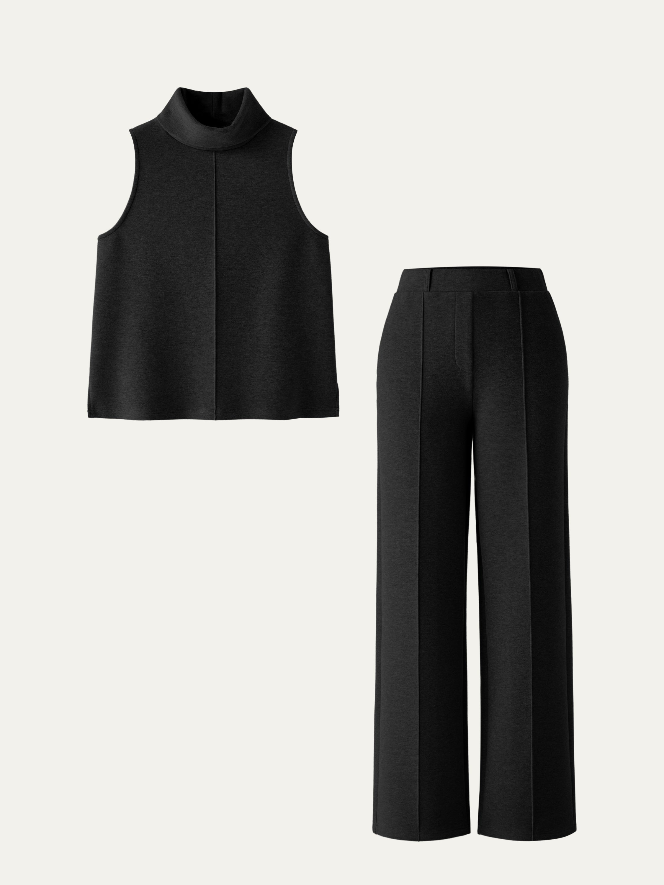 2-Piece Set Split Hem Top & High-Waisted Straight Leg Pants