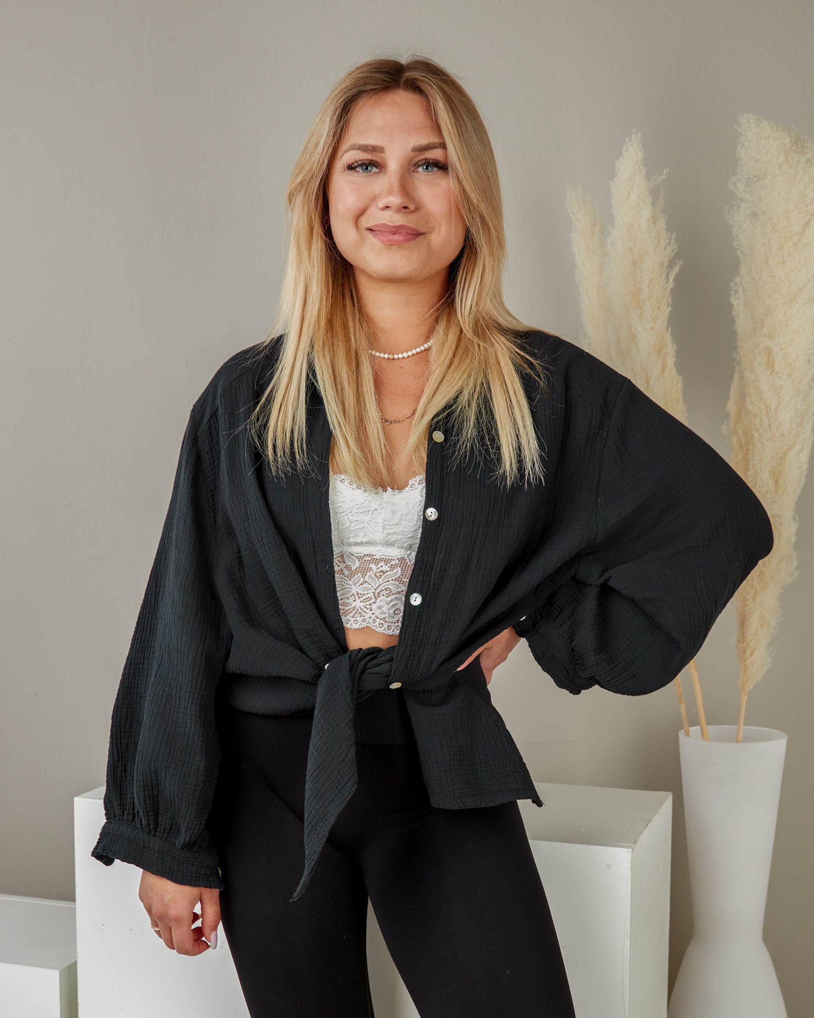 Musselin Bluse | Stella Weiß Rot – Oberteil | FormaLuxe
