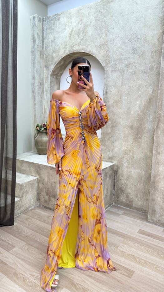 Carly | Elegantes Kleid mit V-Ausschnitt Yellow | FormaLuxe