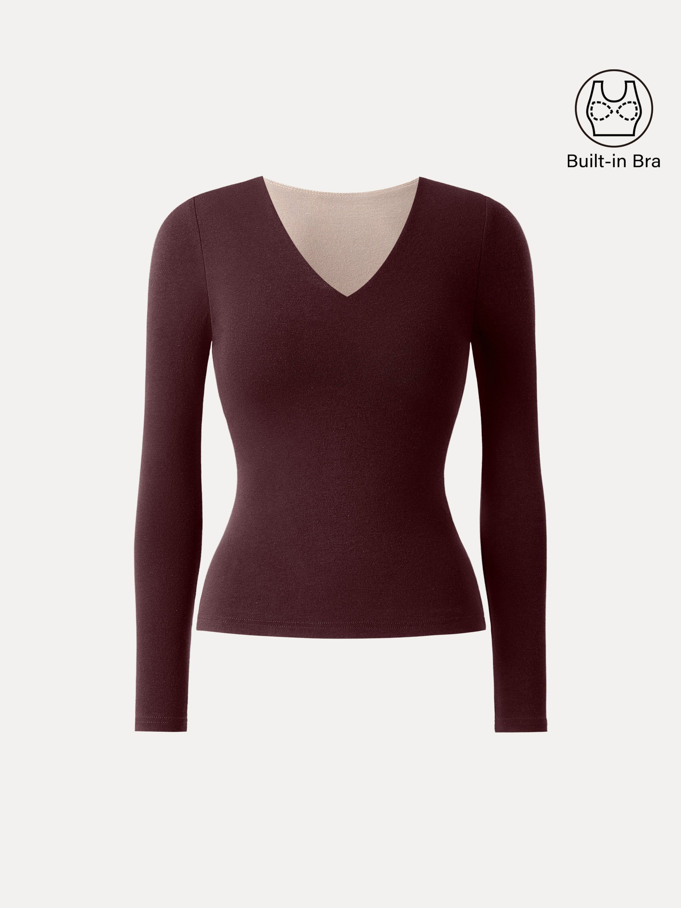 Stretch Cotton V-Neck Long Sleeve Brami Top Deep Bush – Women > Tops > Bra Tops | FormaLuxe