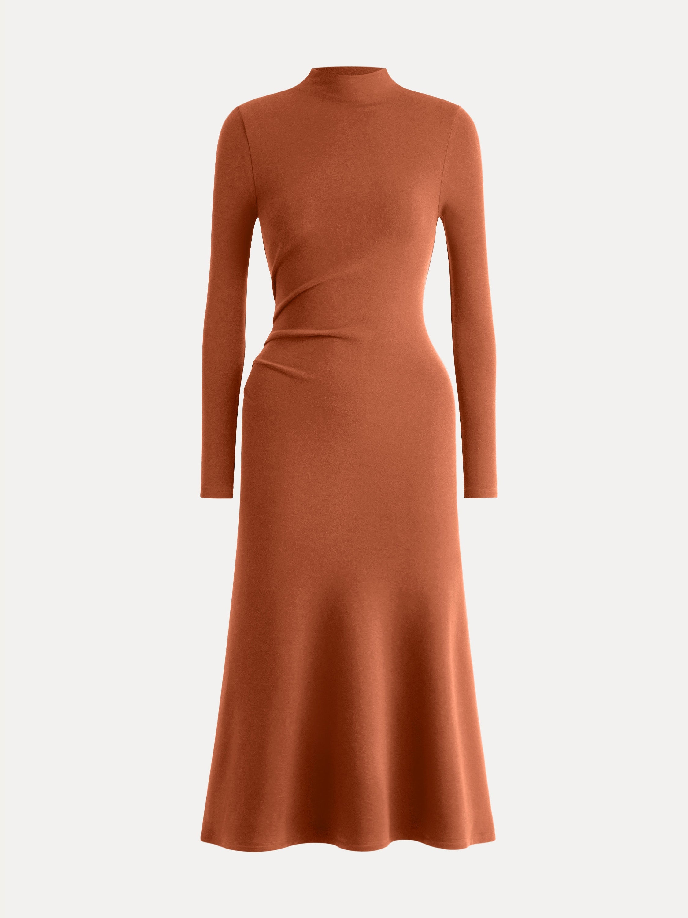 ProWarm Long Sleeves Mockneck Tucks Midi Dress Midnight Navy – Women > Dresses > Midi Dresses | FormaLuxe