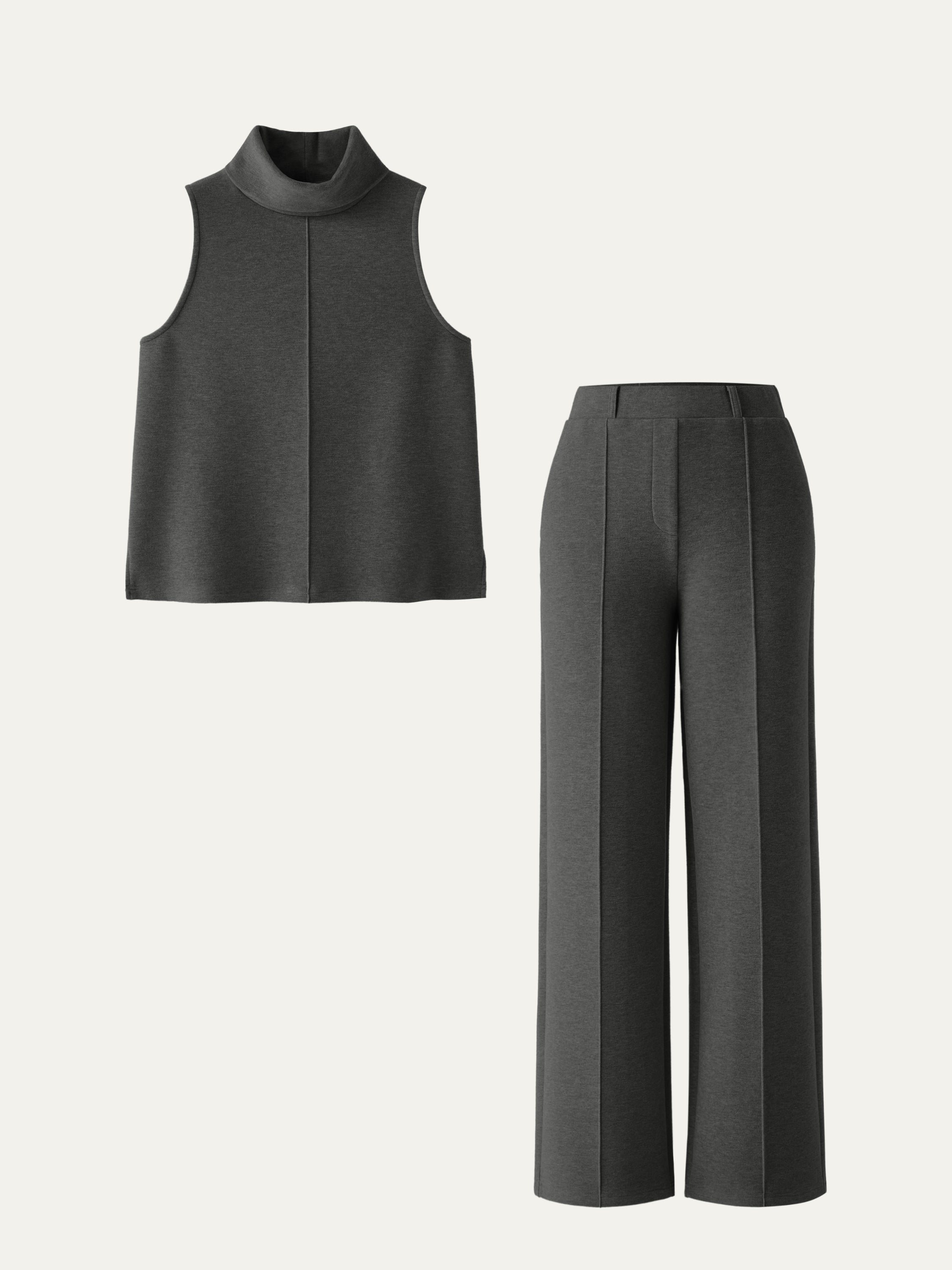 2Pcs Set Split Hem Top & High Waisted Straight Leg Pant Heather Morganite – Women > Bundles&Sets > Bundles | FormaLuxe