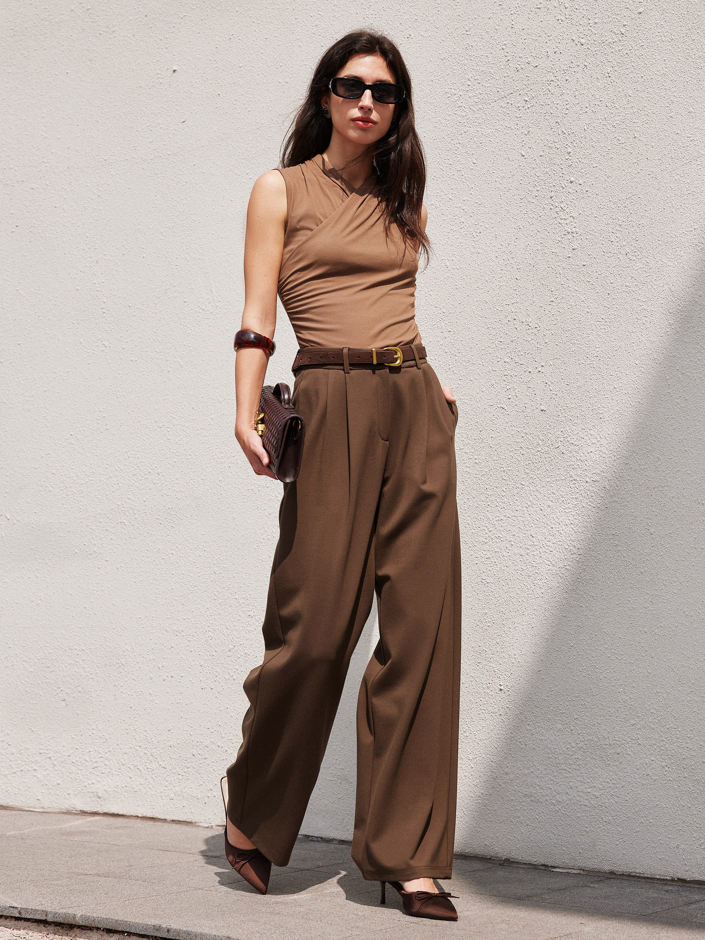Breezy Wide Leg Pant with Pockets Pecan – Women > Bottoms > Pants | FormaLuxe