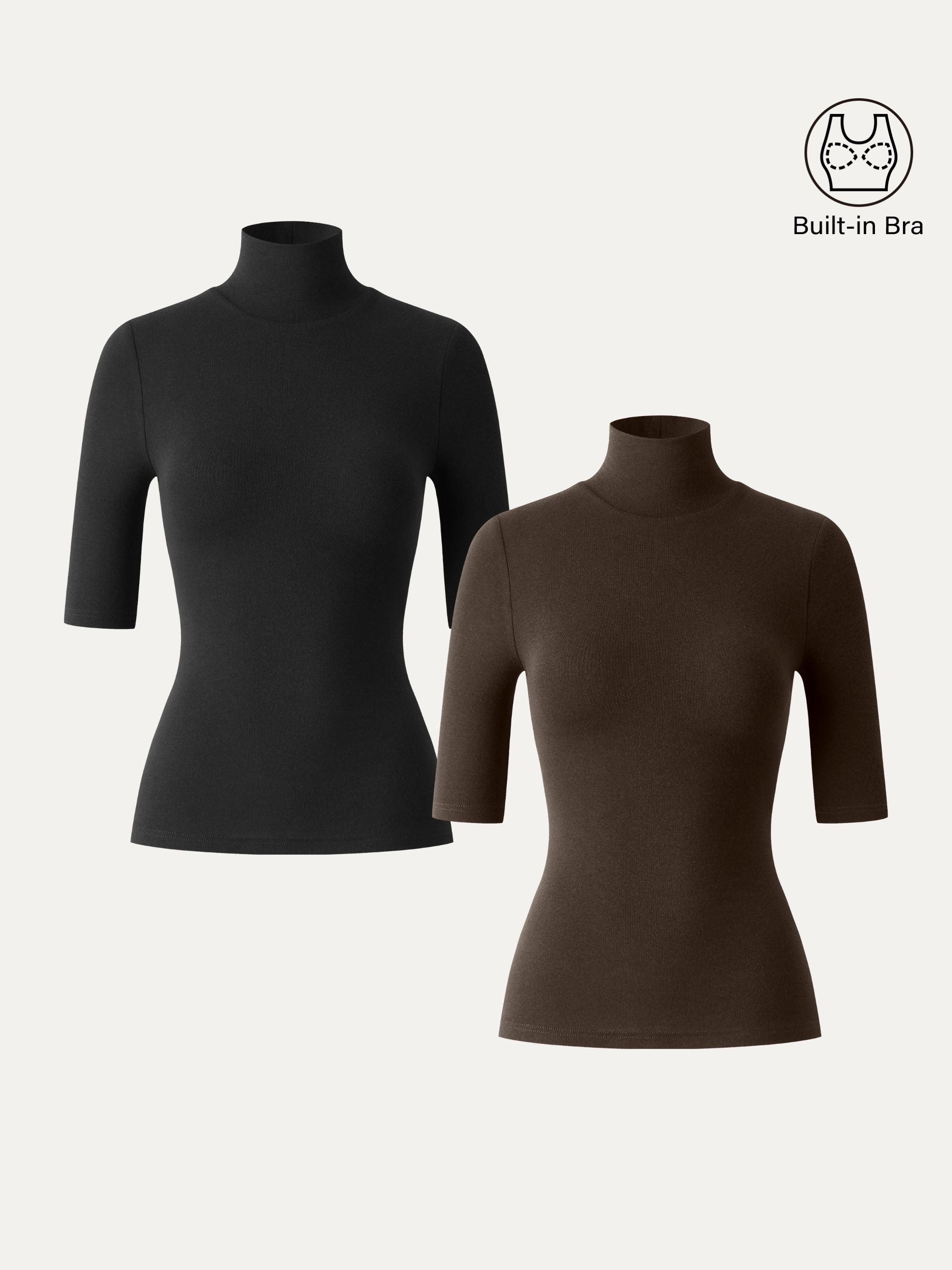 Essential Turtleneck Elbow Length Sleeve Brami Midnight Navy – Women > Tops > Bra Tops | FormaLuxe