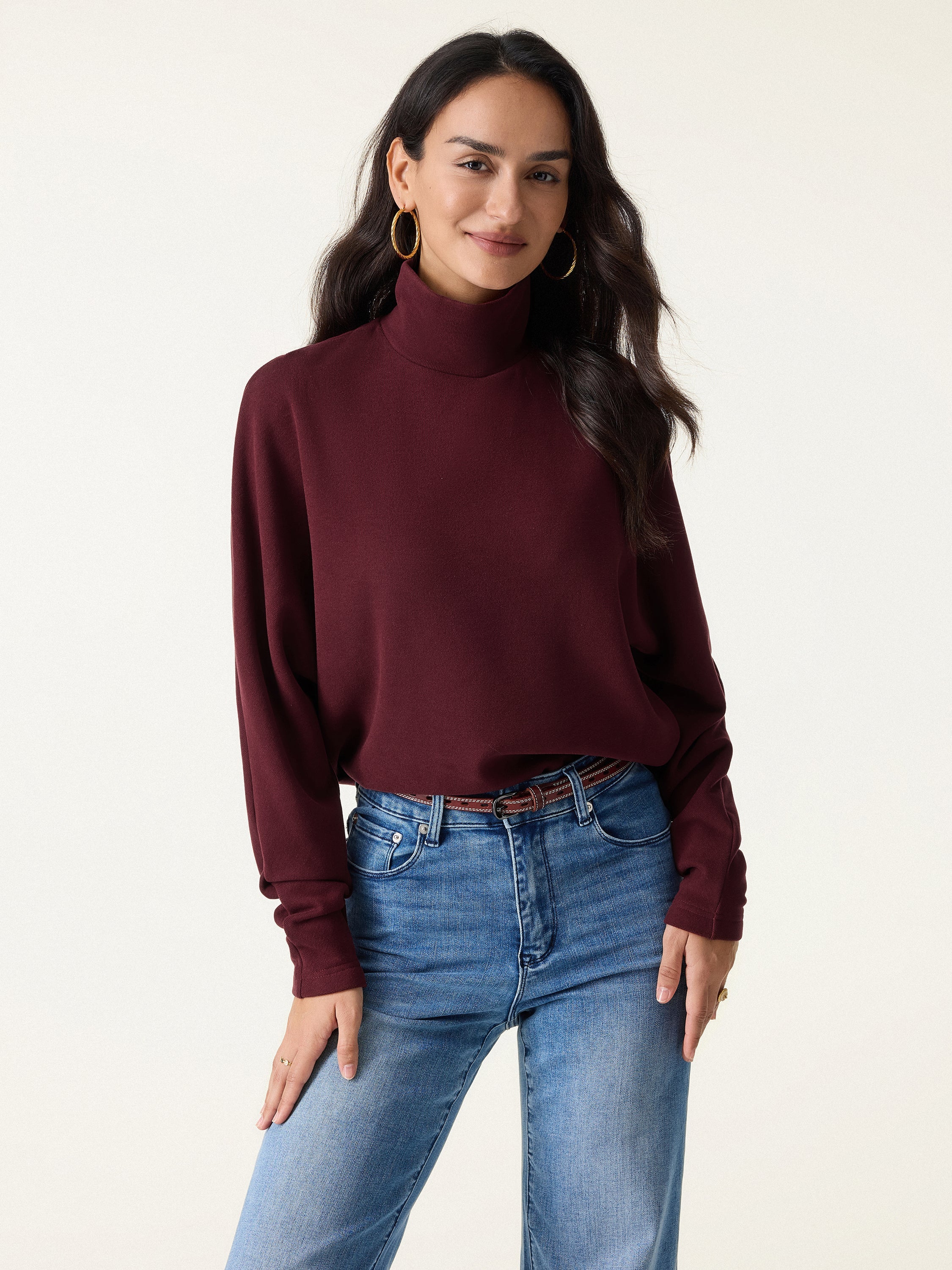 Cozy Warm Turtleneck Batwing Sleeve Brami Ruby Red – Women > Tops > Bra Tops | FormaLuxe