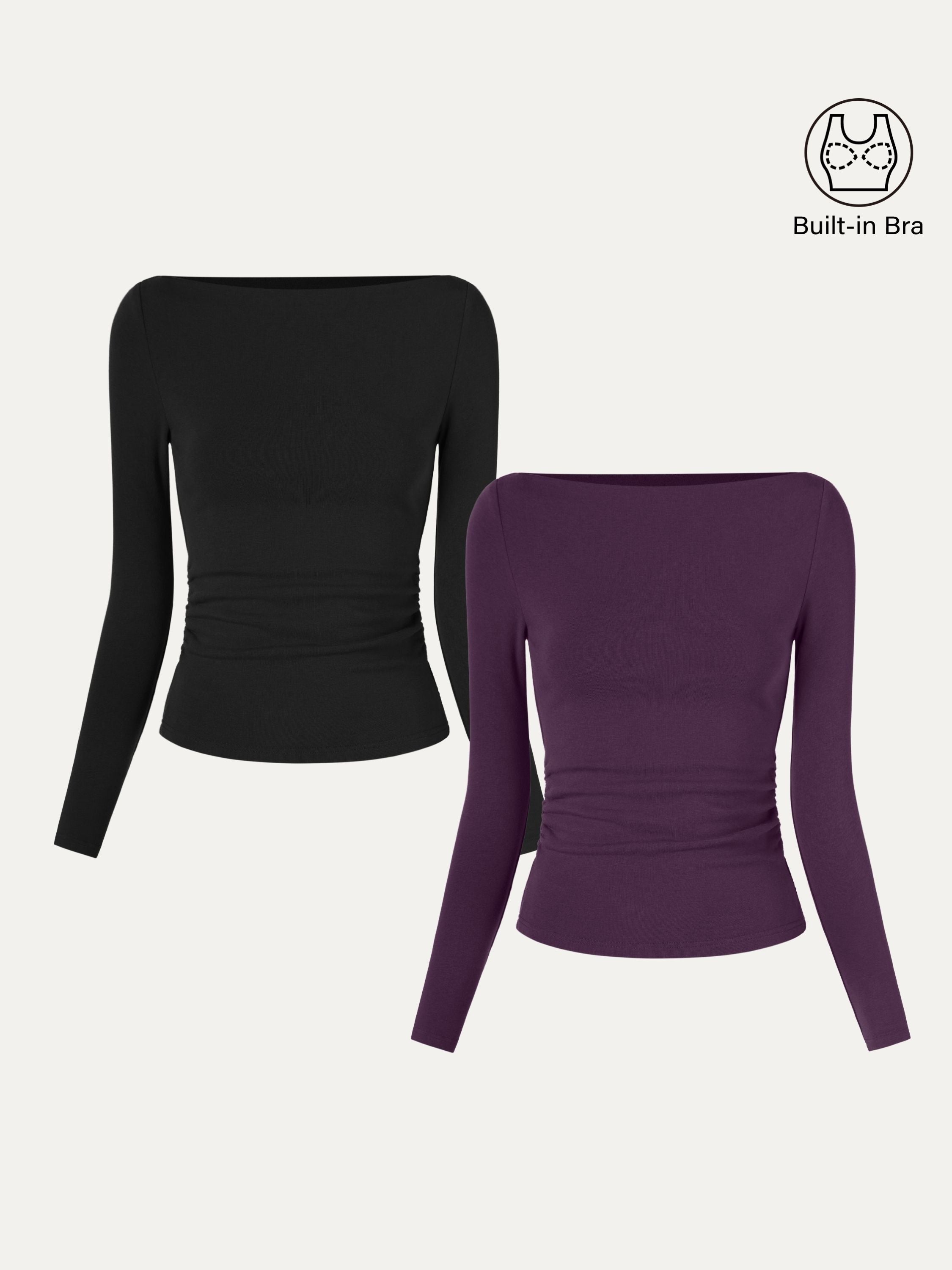 2-Piece Set Modern Side-Ruched Boatneck Brami Top