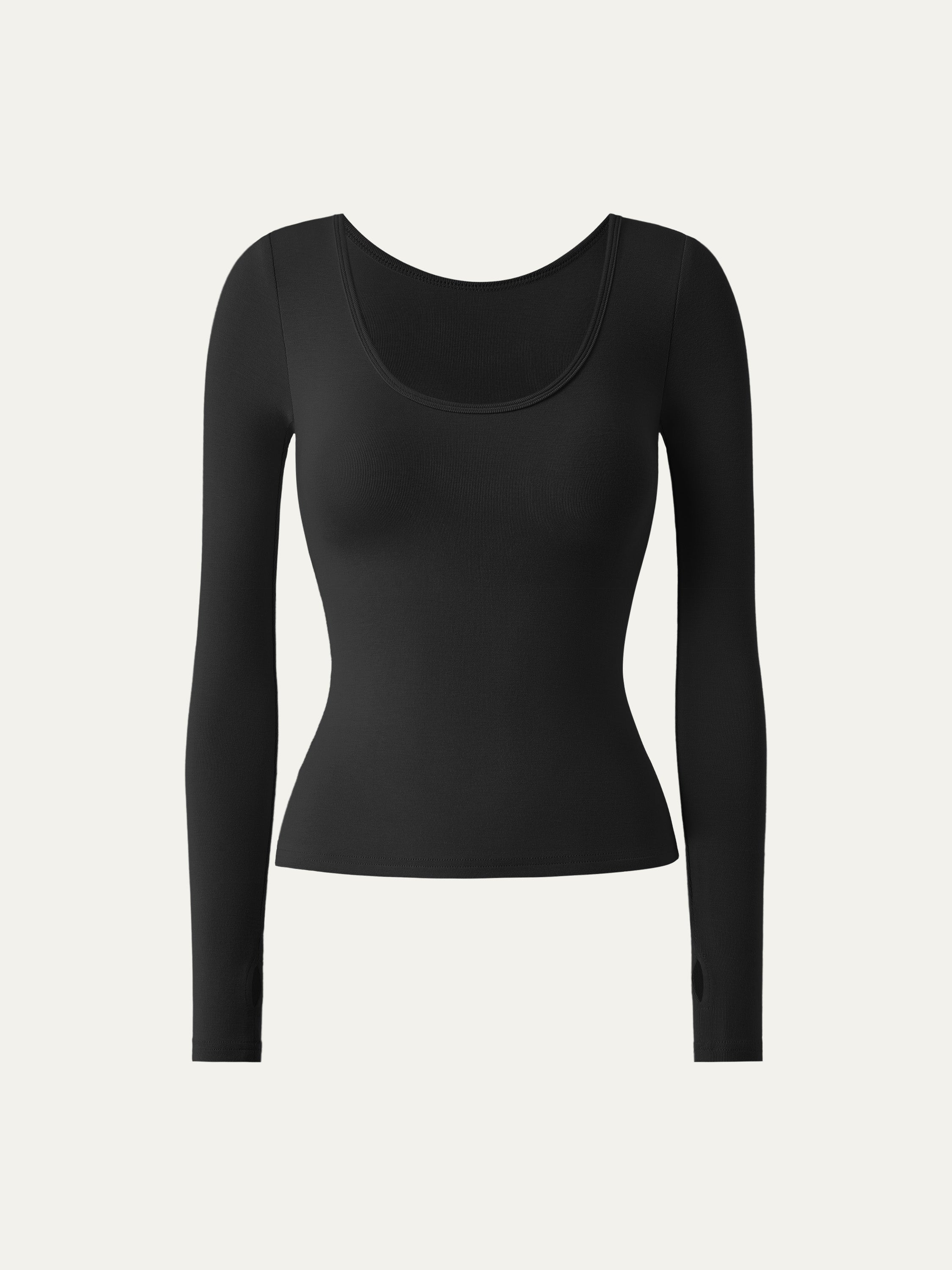 Essential Lyocell Cashmere Multi-Wear Long Sleeve Top with Thumbholes Black – Women > Tops > Shirts&Tops | FormaLuxe
