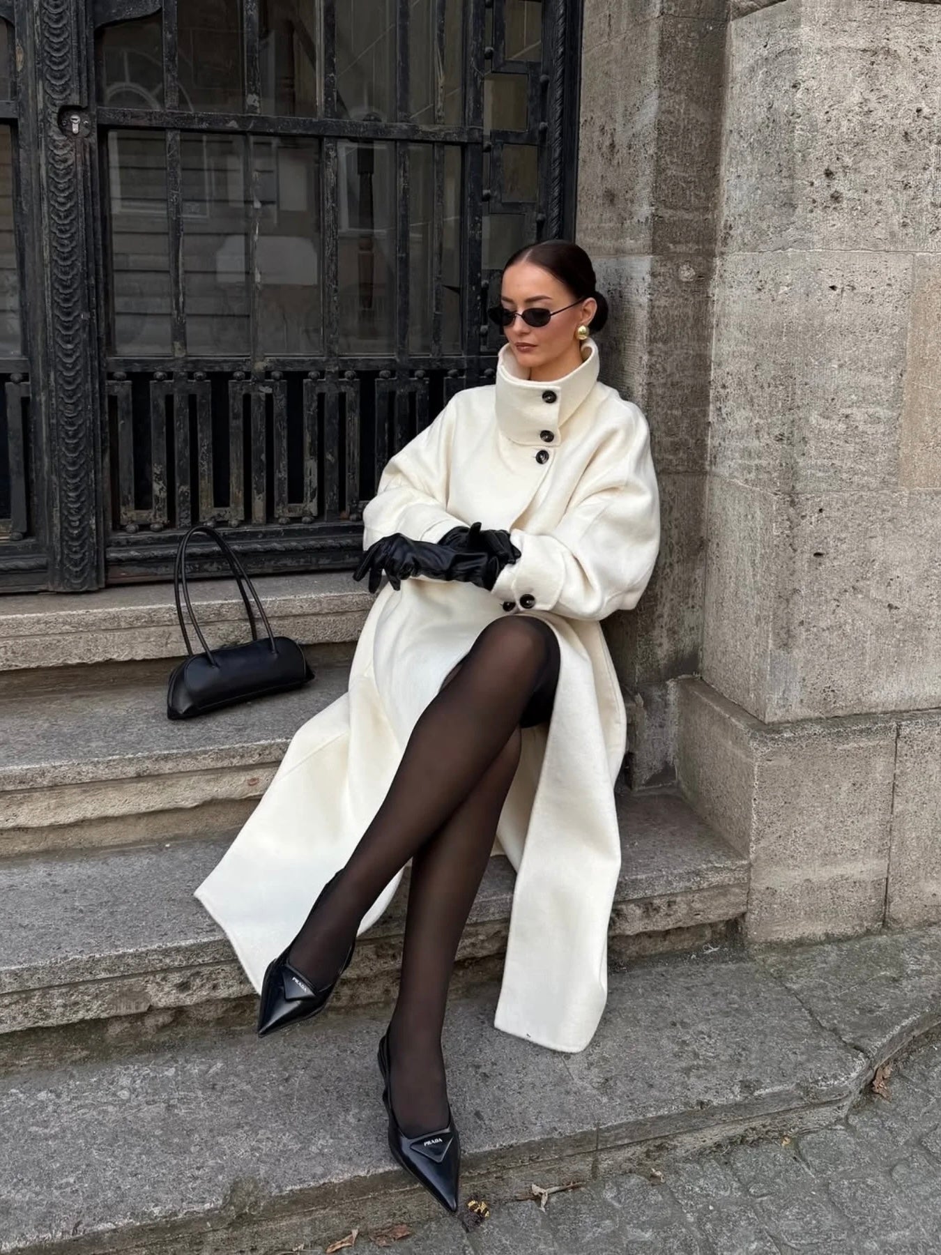 Amaya | Manteau long élégant à col montant Blanc | FormaLuxe