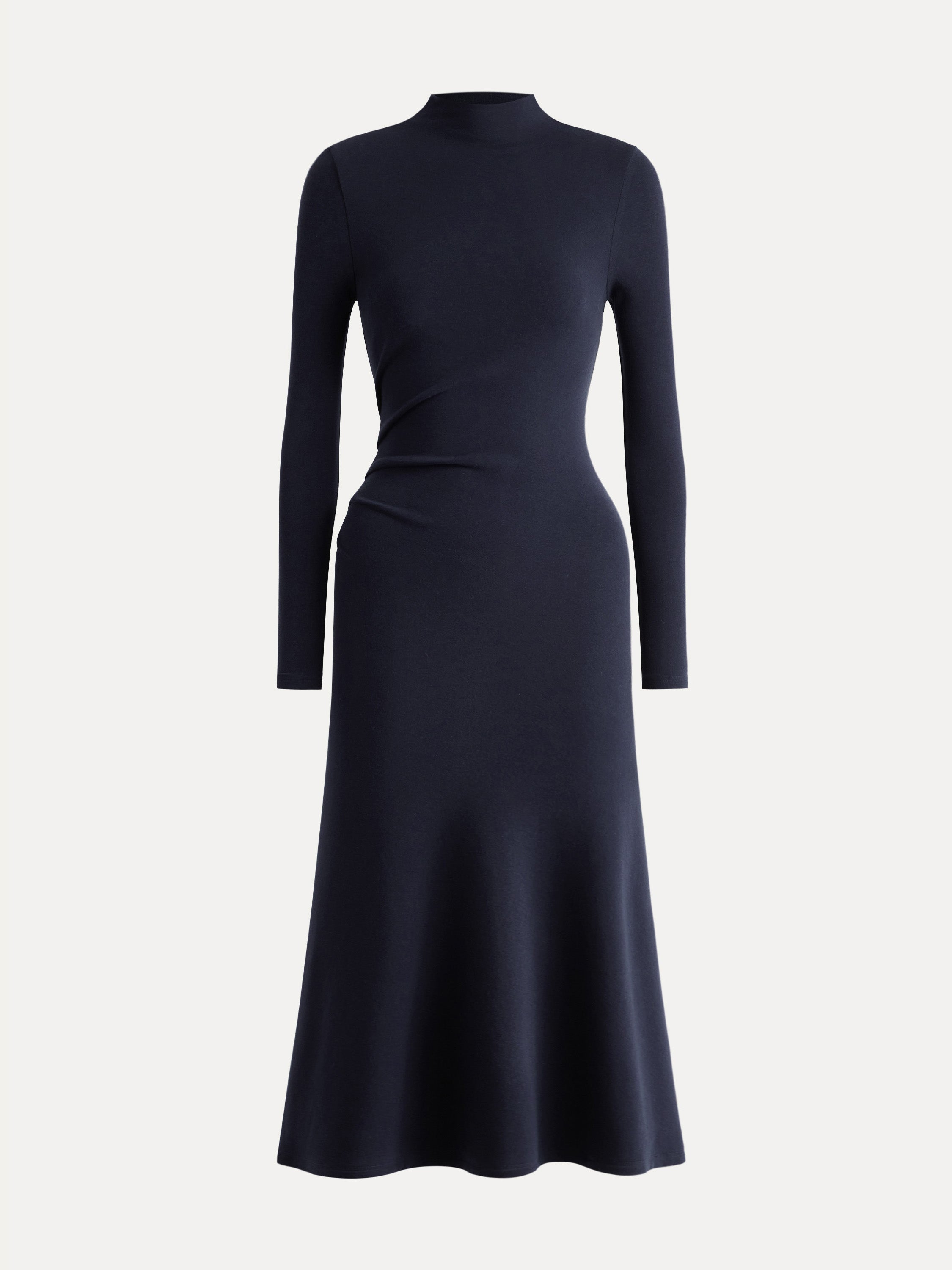 ProWarm Long Sleeves Mockneck Tucks Midi Dress Midnight Navy – Women > Dresses > Midi Dresses | FormaLuxe