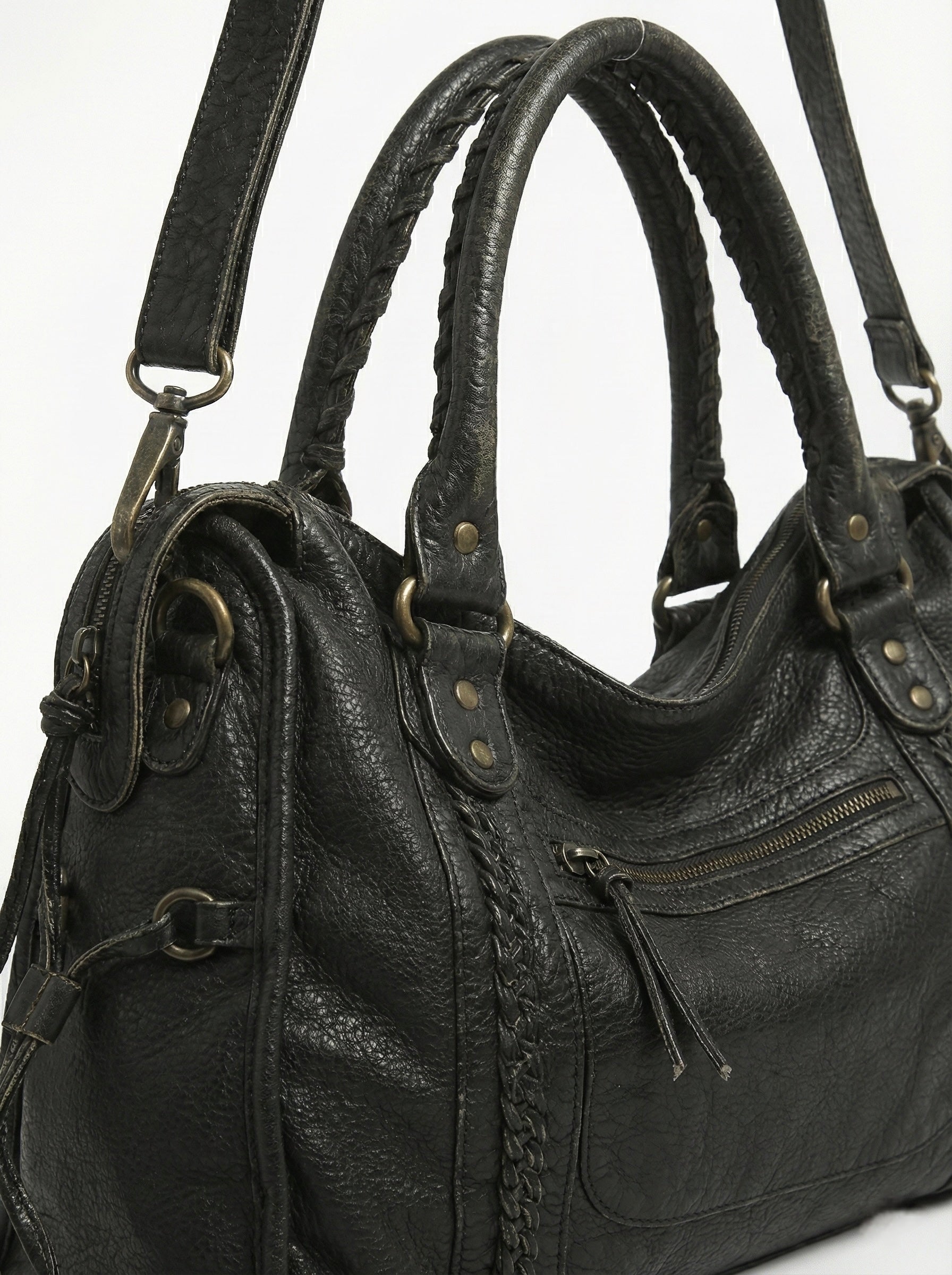 Arabell | Vintage Faux Leather Structured Tote Bag Black – Arabell | Vintage Leather Structured Tote Bag | FormaLuxe