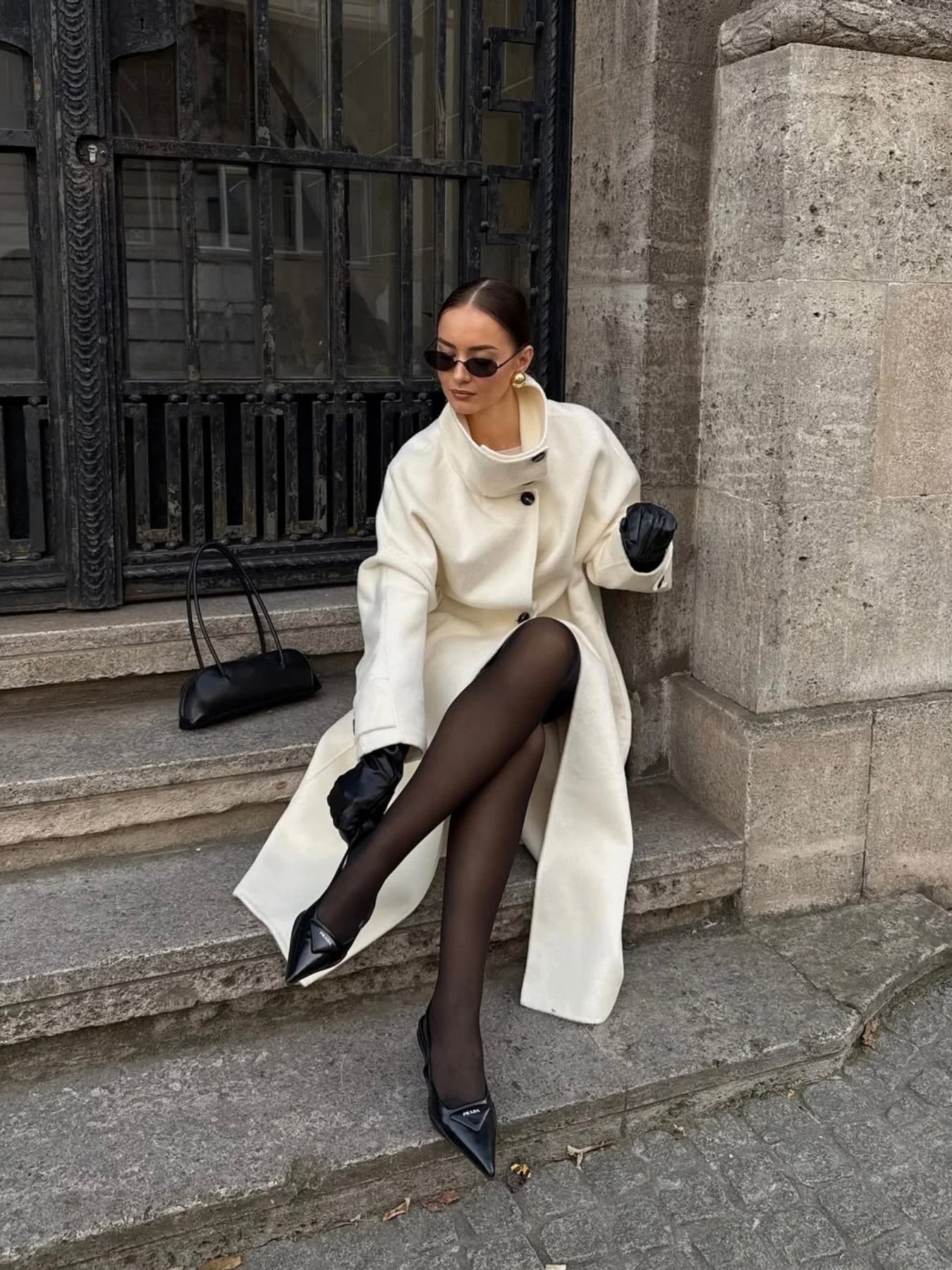 Amaya | Manteau long élégant à col montant Blanc | FormaLuxe