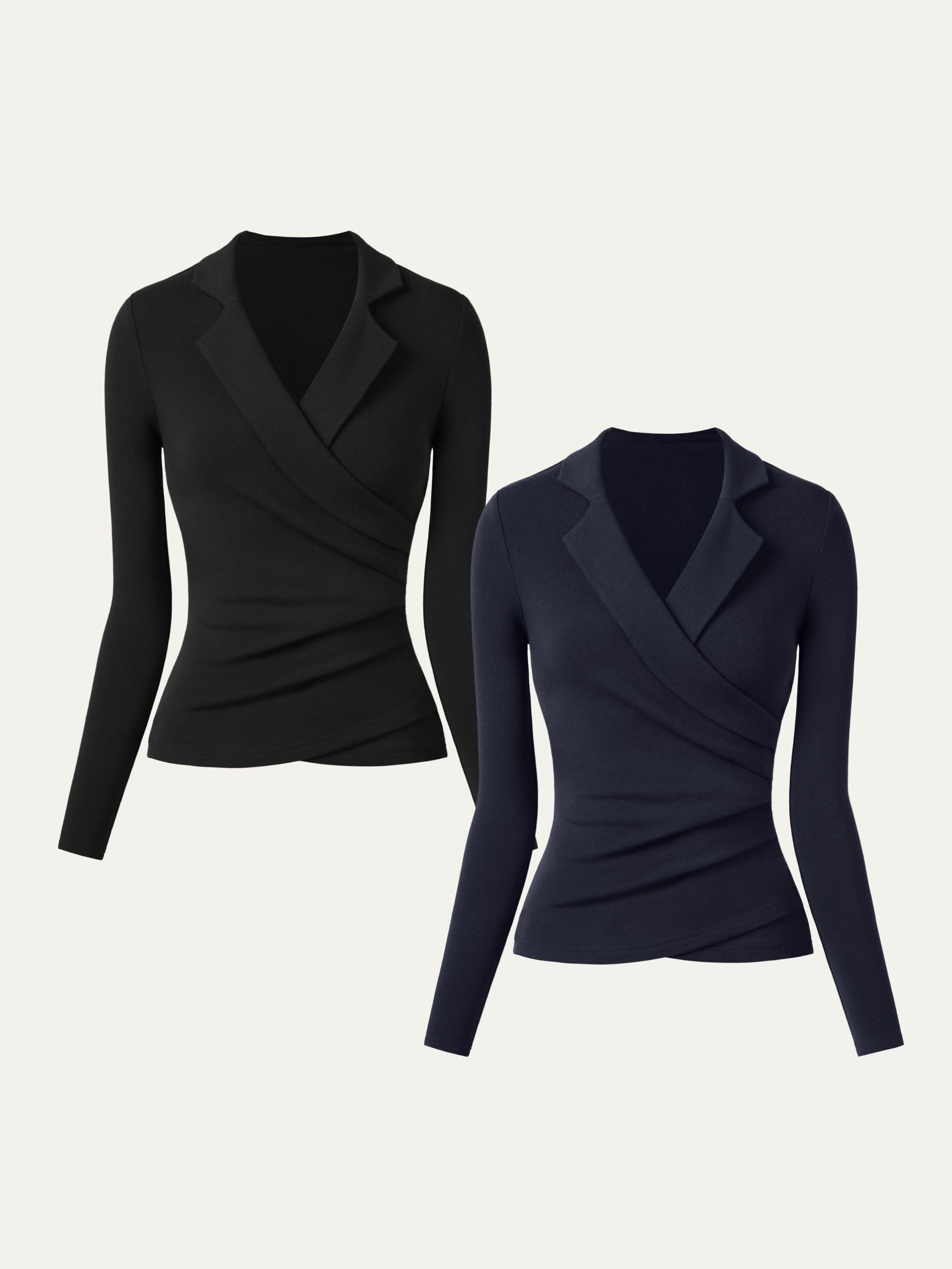 2-Piece Set Collared Surplice Top