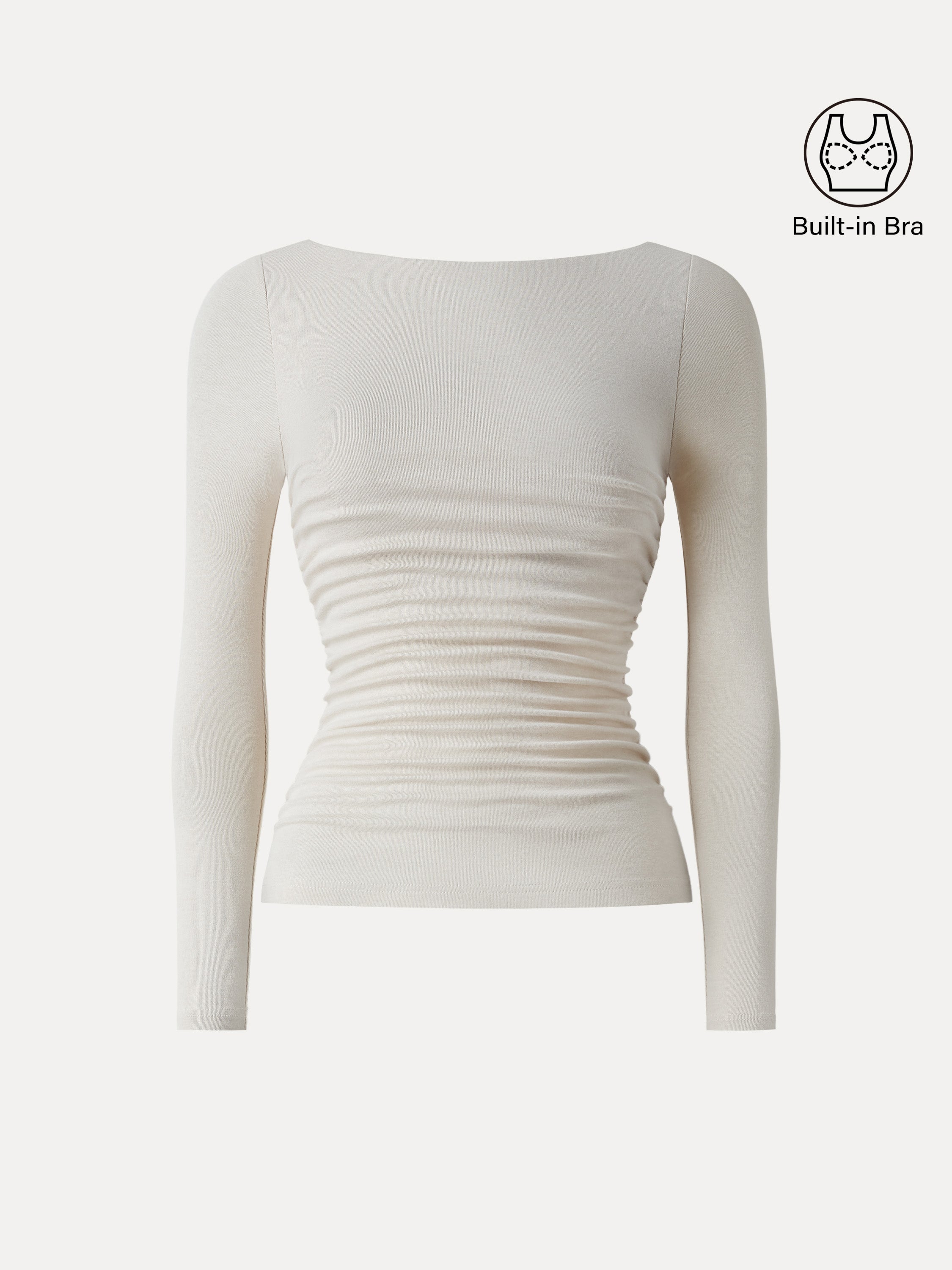 Light Warm Boatneck Ruched Brami Top Cloud White – Women > Tops > Bra Tops | FormaLuxe