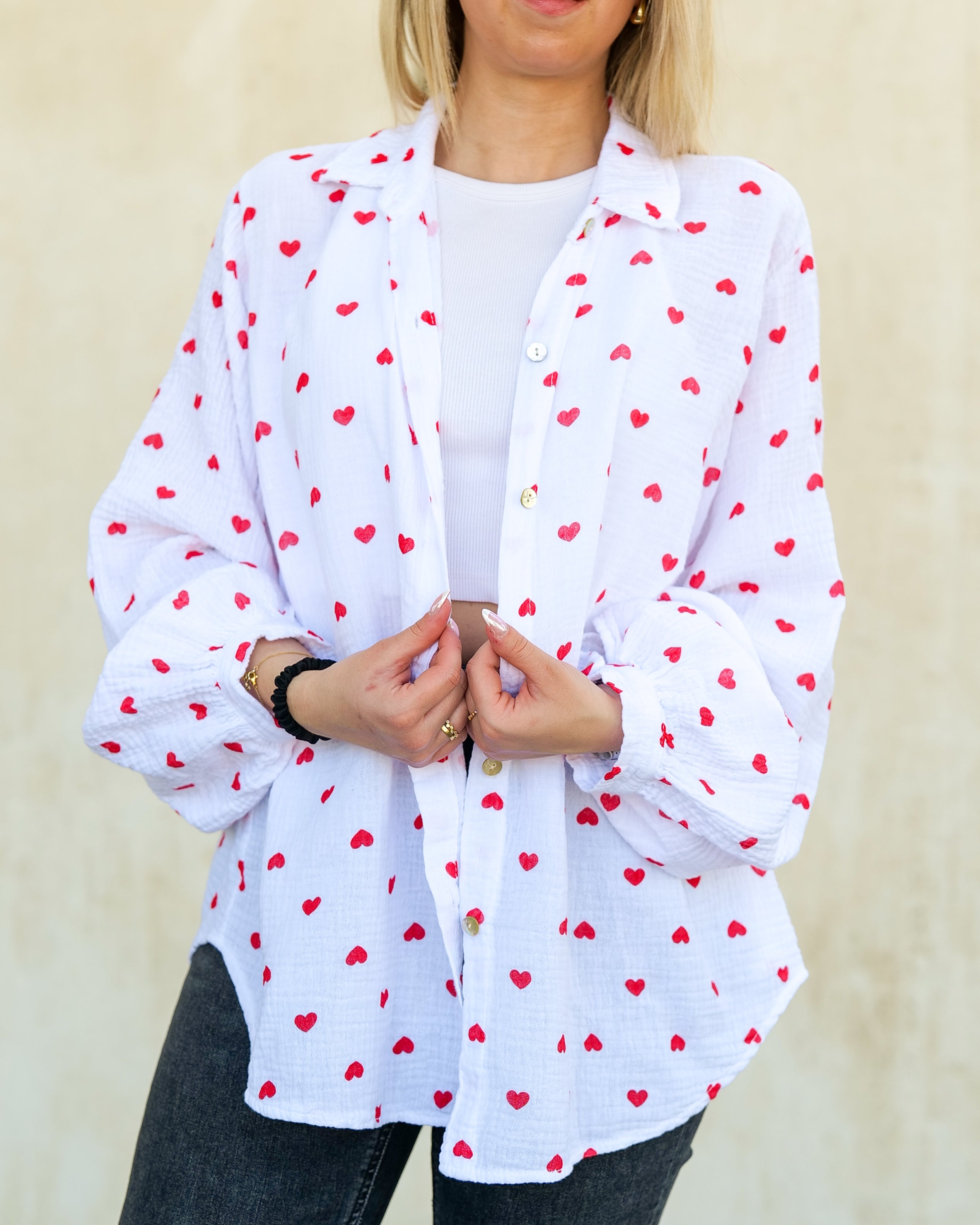 Musselin Bluse | Stella Weiß Rot – Oberteil | FormaLuxe
