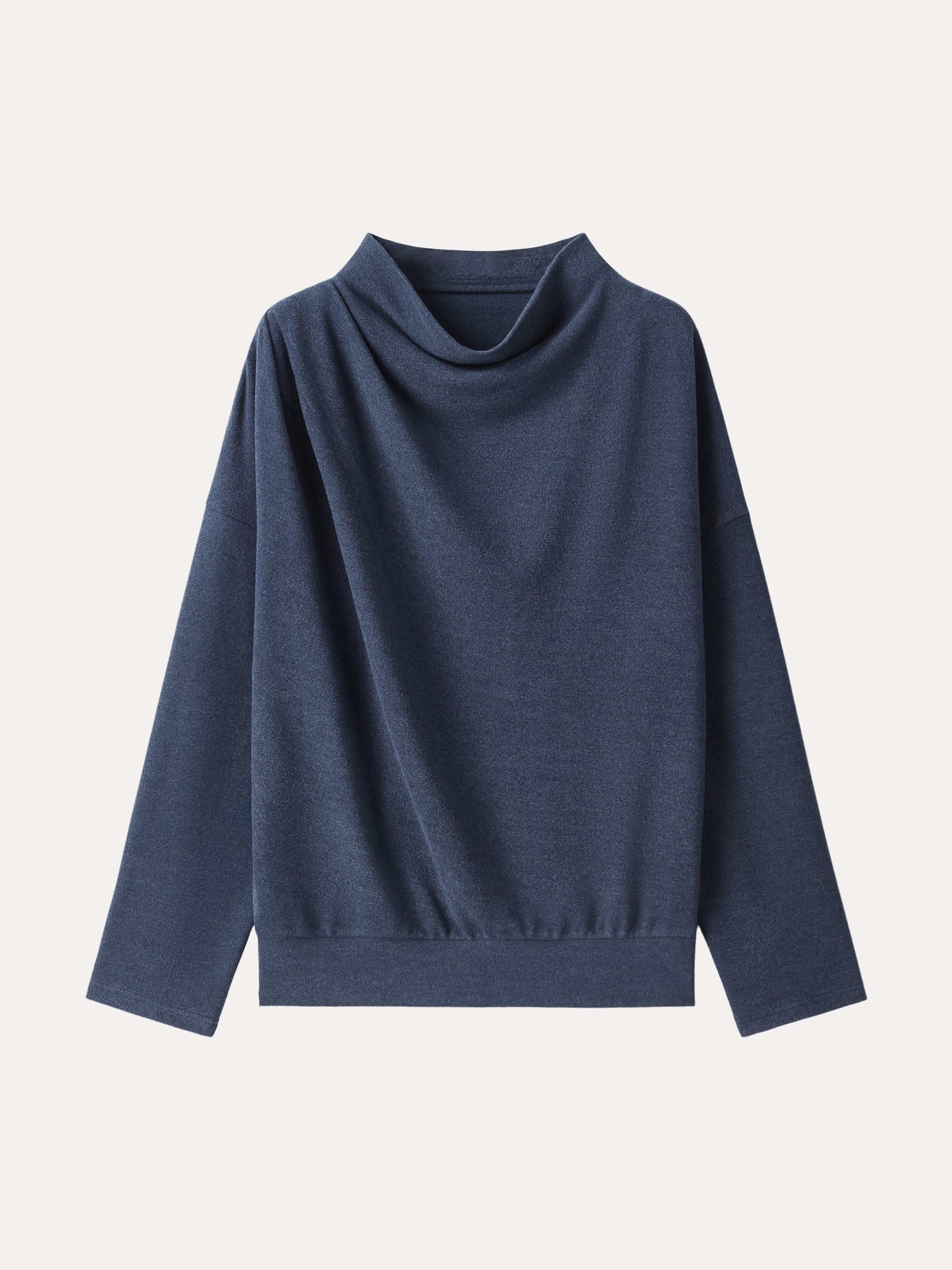 Cozy Relaxed Mockneck Top with Banded Hem Heather Indigo – Women > Tops > Shirts&Tops | FormaLuxe