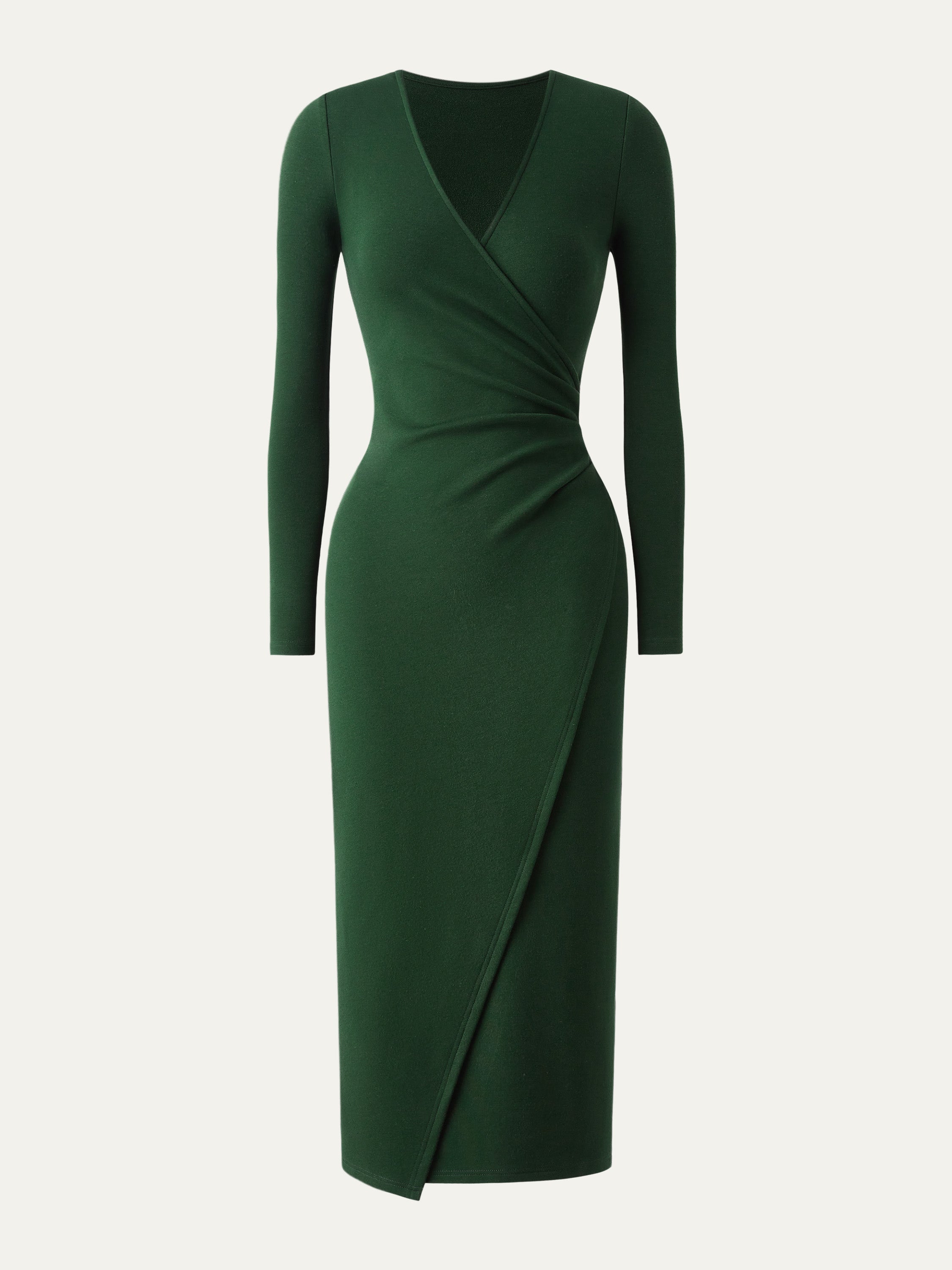 Surplice Wrap Long Sleeve Dress Bush Green – Women > Dresses > Midi Dresses | FormaLuxe