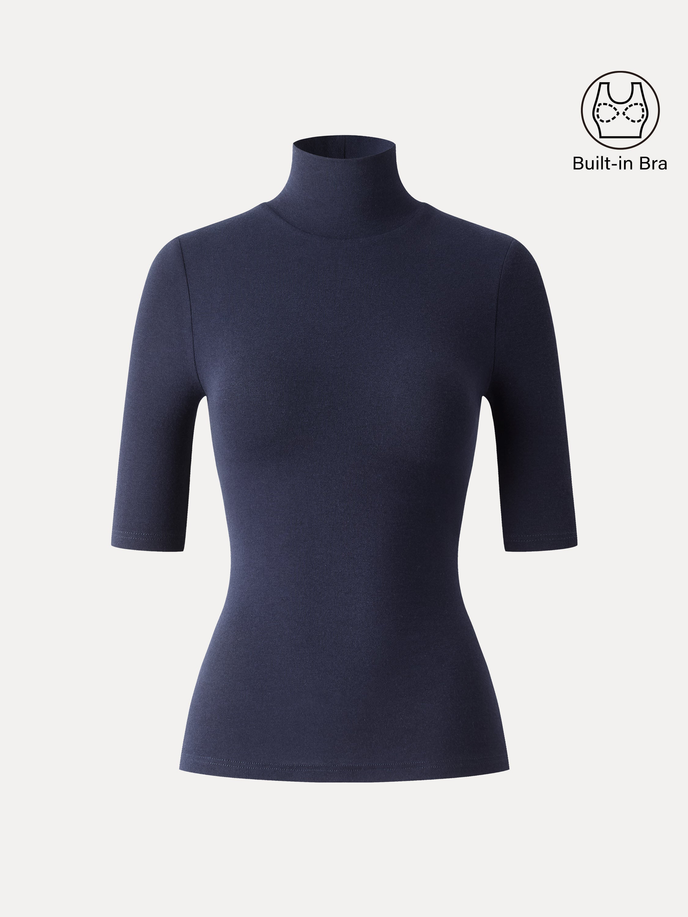 Essential Turtleneck Elbow Length Sleeve Brami Midnight Navy – Women > Tops > Bra Tops | FormaLuxe