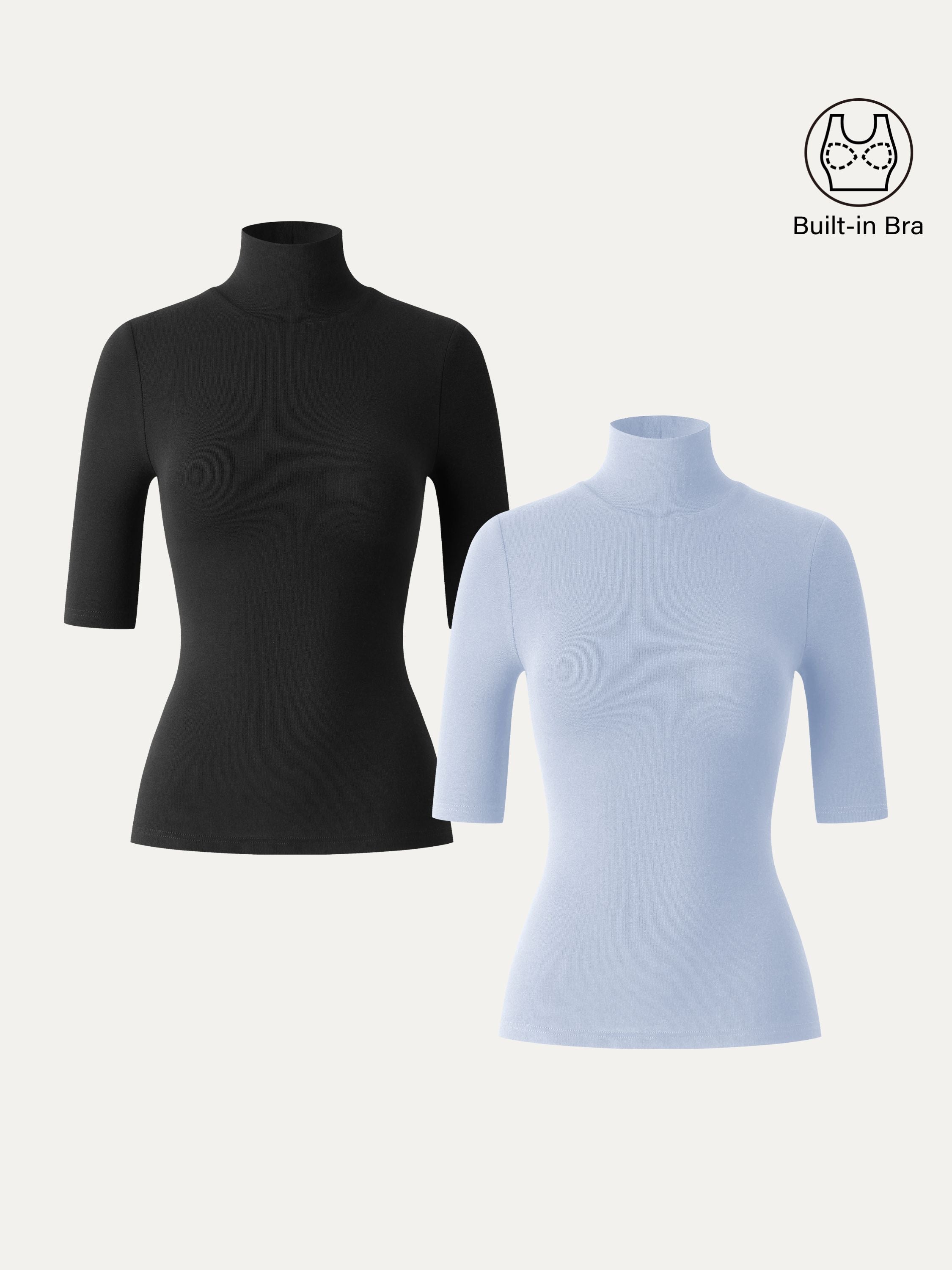 Essential Turtleneck Elbow Length Sleeve Brami Midnight Navy – Women > Tops > Bra Tops | FormaLuxe