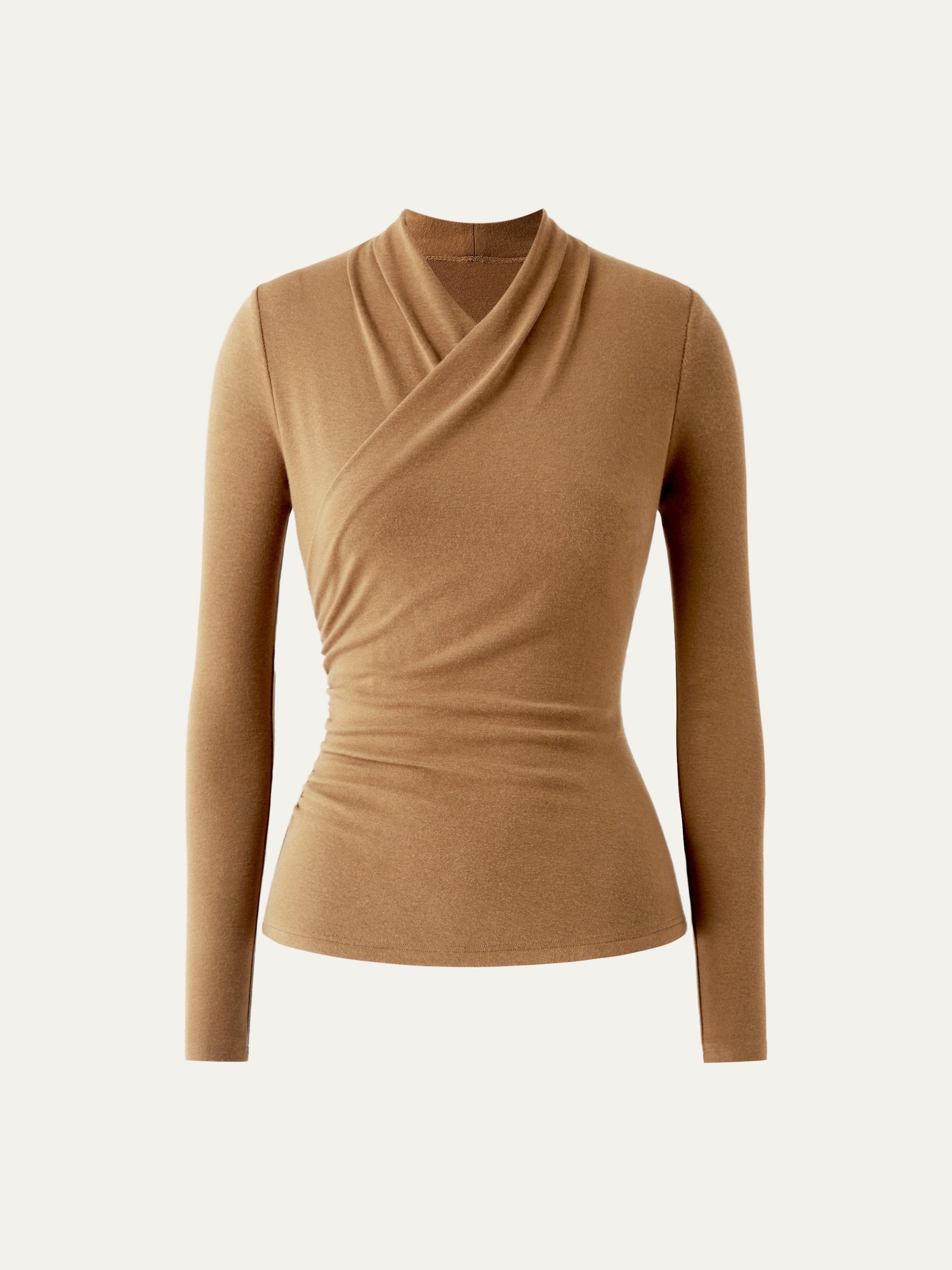 Surplice Long Sleeve Top Cinnamon Buff – Women > Tops > Shirts&Tops | FormaLuxe