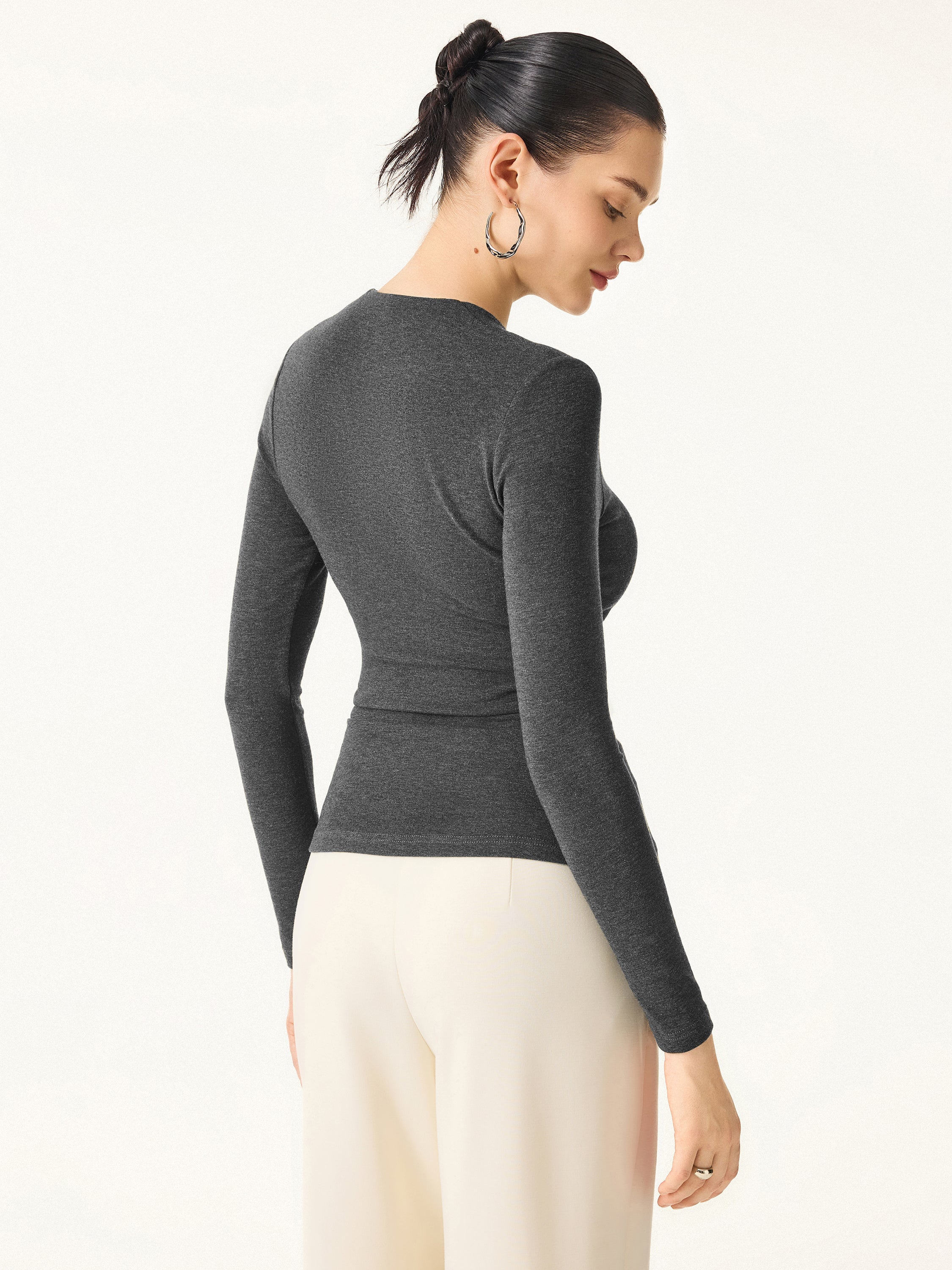 Stretch Cotton V-Neck Long Sleeve Brami Top Deep Bush – Women > Tops > Bra Tops | FormaLuxe