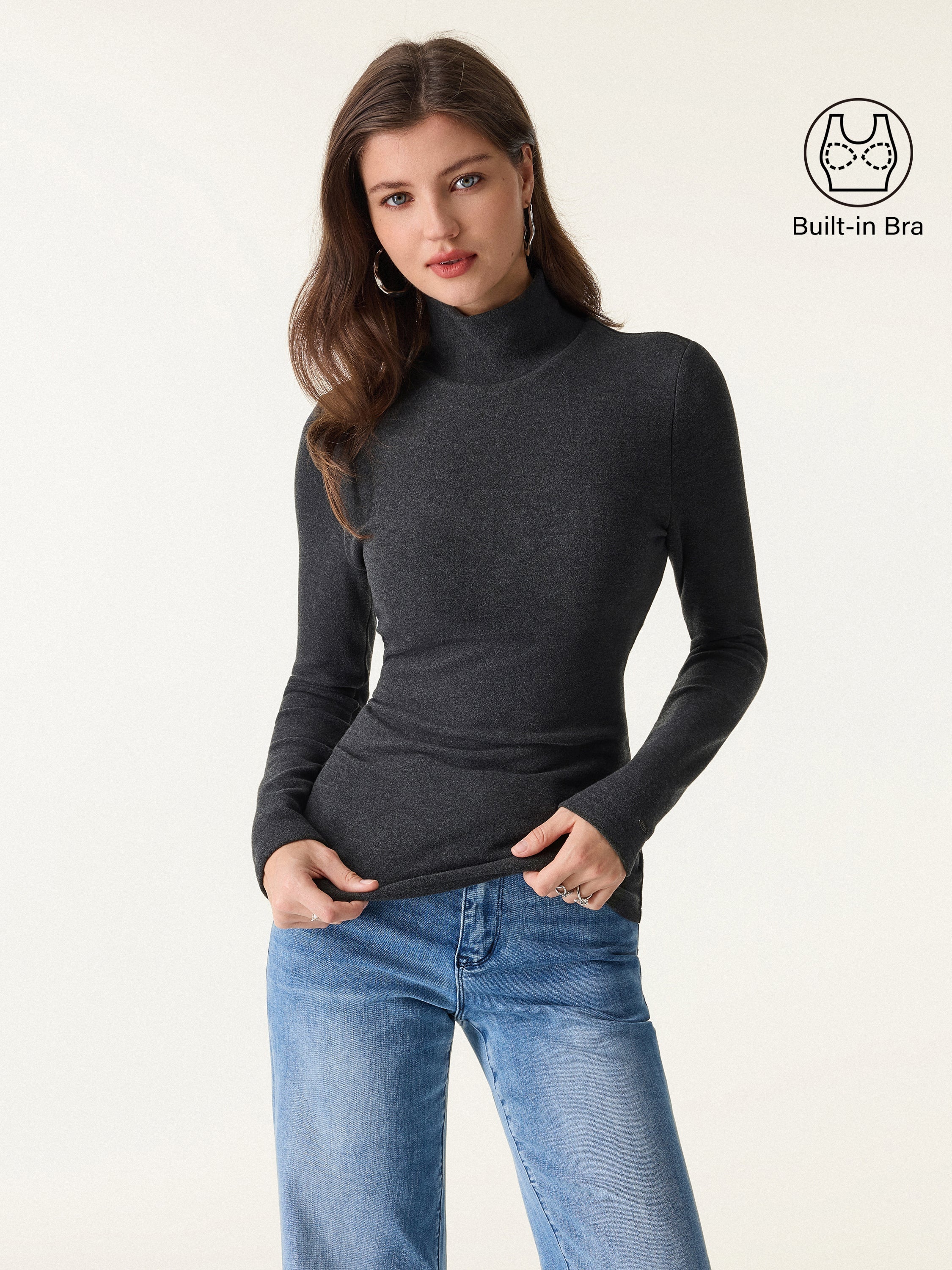 MaxWarm Turtleneck Long Sleeve Brami Heather Black – Women > Tops > Bra Tops | FormaLuxe