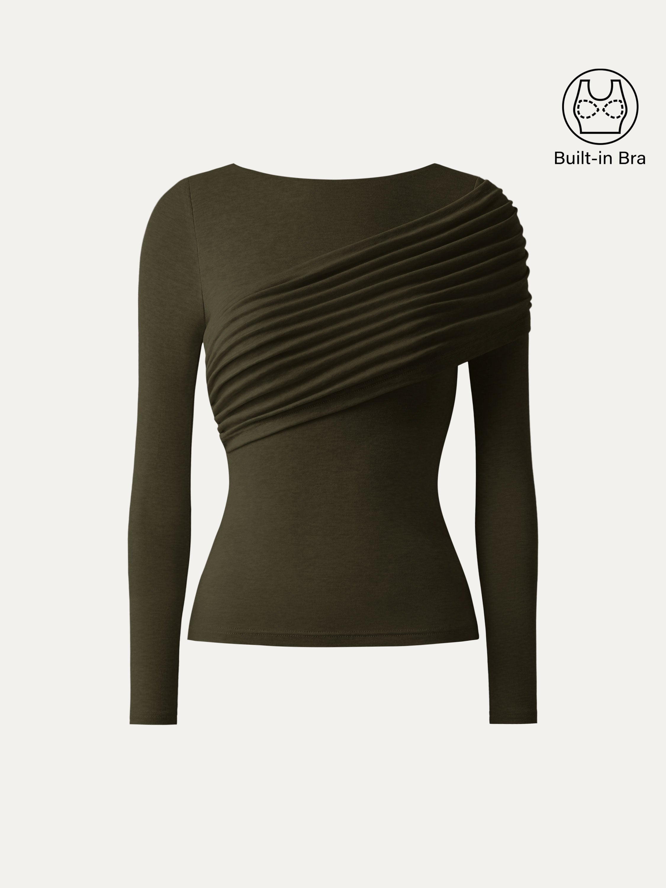 Tencel-Wool Gathered Semi Sheer Long Sleeve Brami Top Heather Fog Ivory – Women > Tops > Bra Tops | FormaLuxe