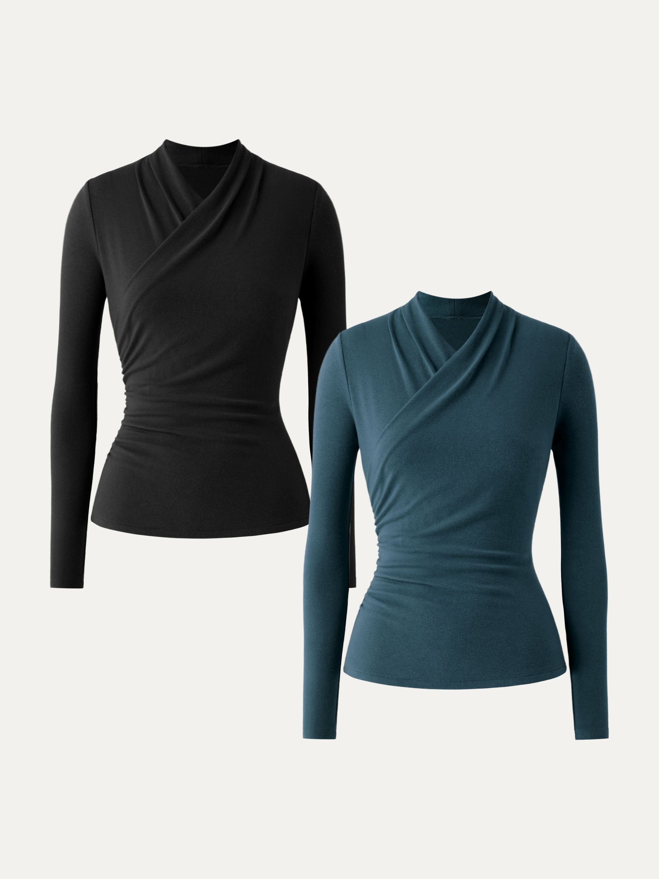 2-Piece Set Surplice Long Sleeve Top