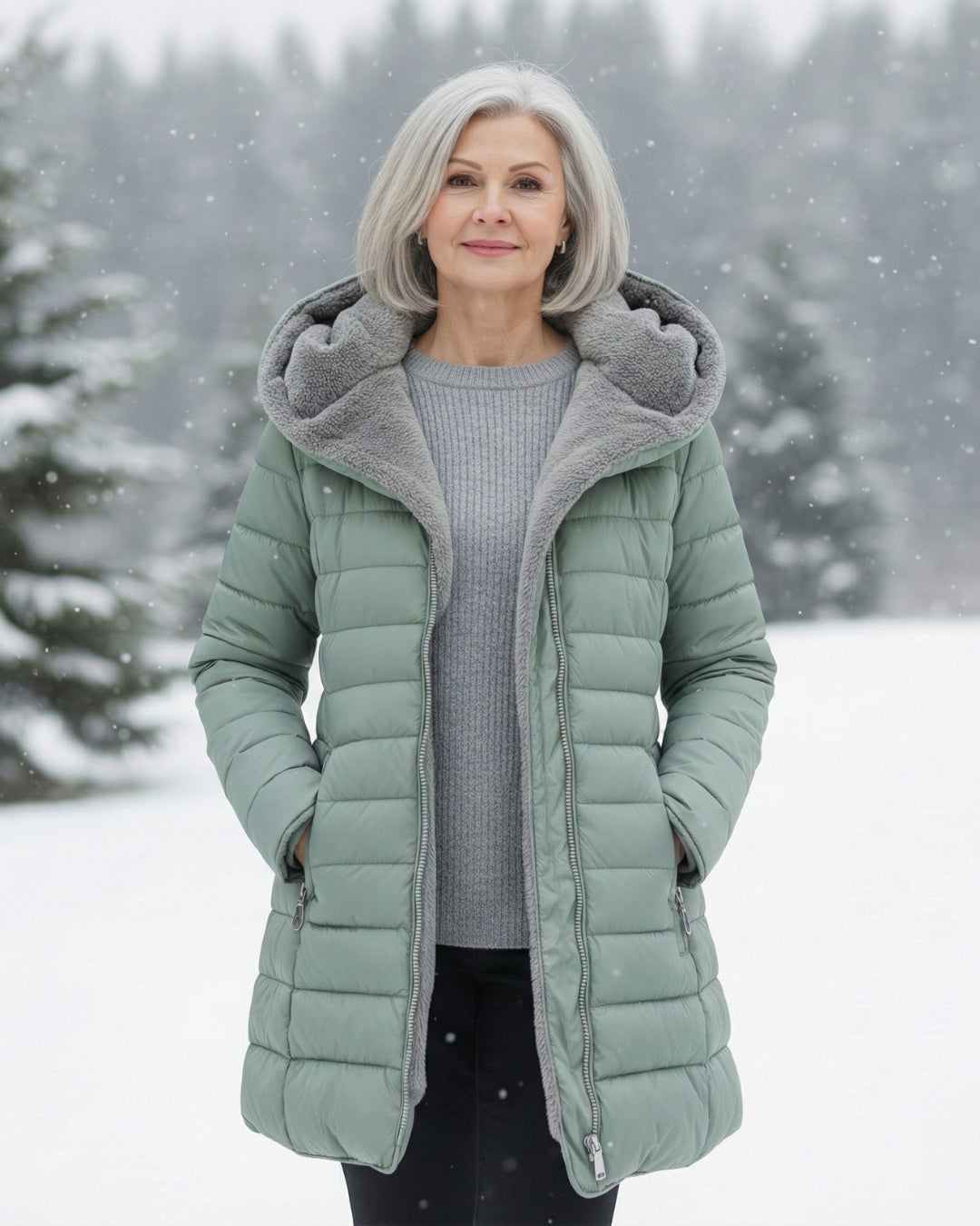 Julia - Fleece Lined Puffer Coat Dunkelgrün (Fast ausverkauft!) | FormaLuxe