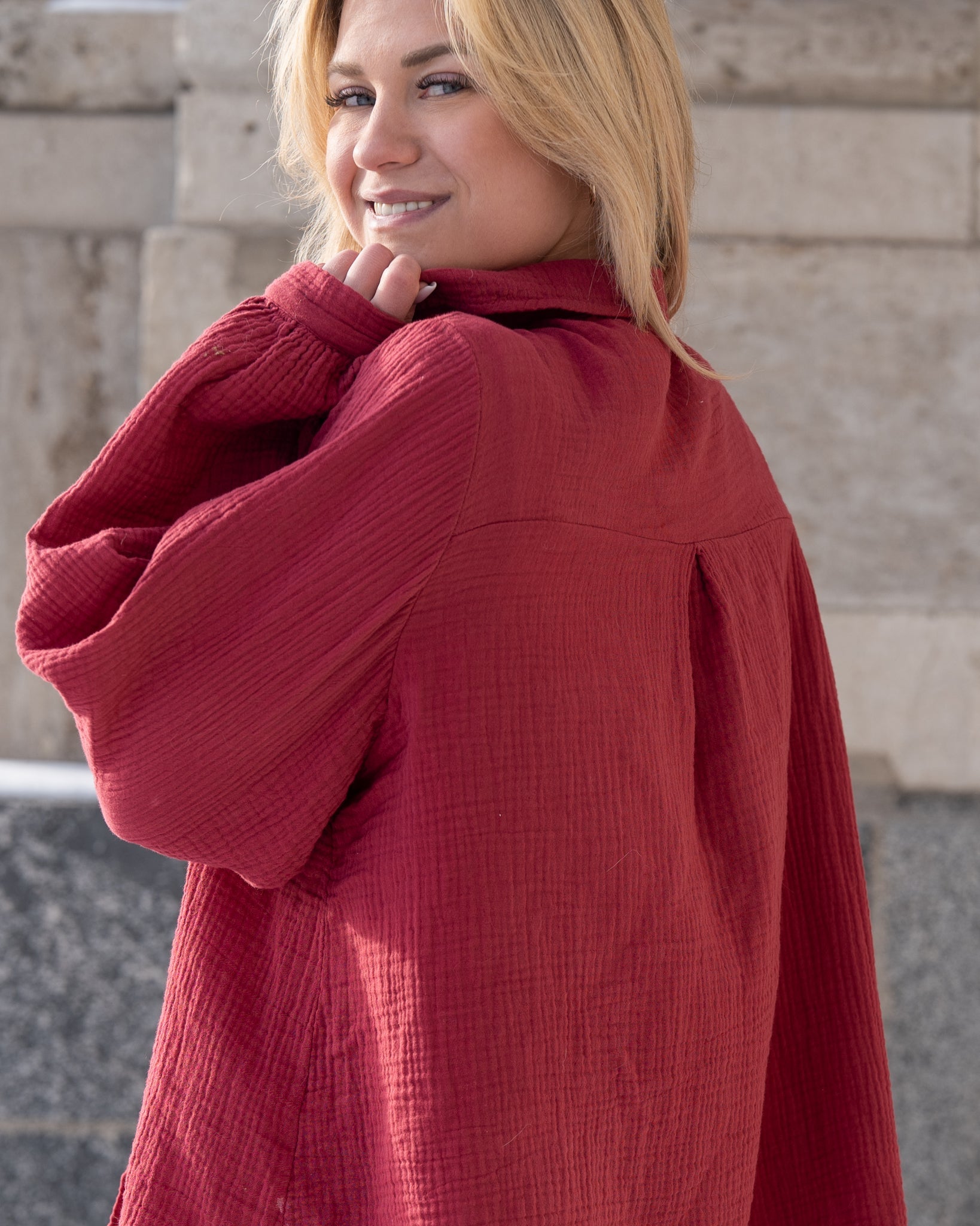 Musselin Bluse | Stella Weiß Rot – Oberteil | FormaLuxe