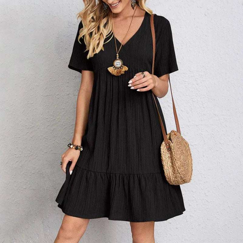 Elegantes Boho Kleid mit fließendem Schnitt Khaki | FormaLuxe