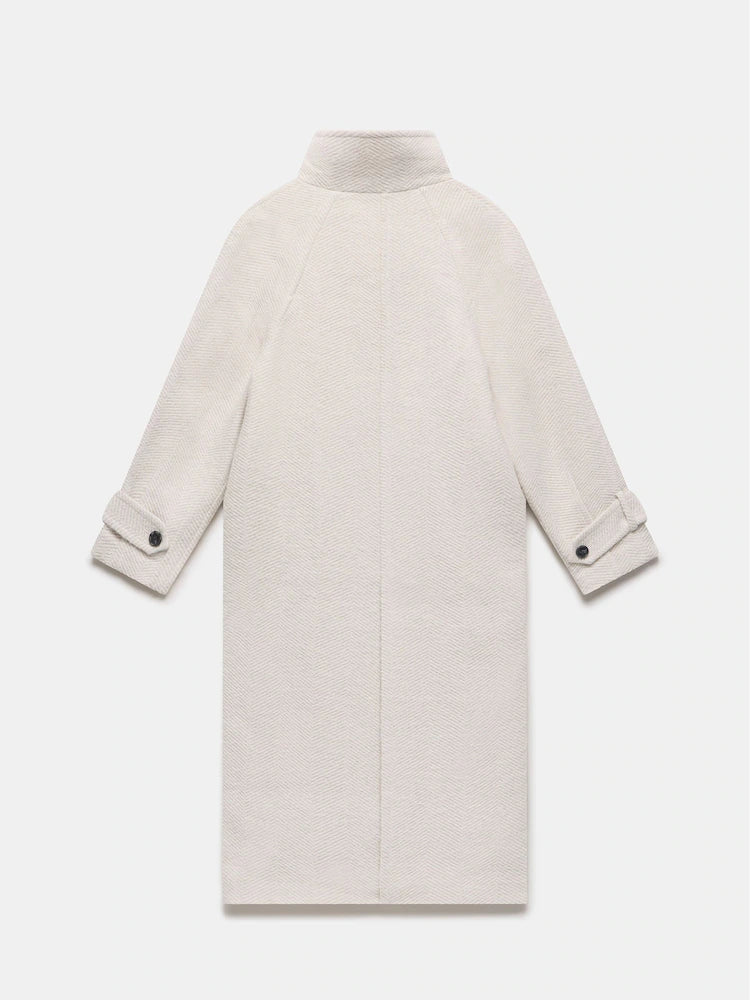Amaya | Manteau long élégant à col montant Blanc | FormaLuxe