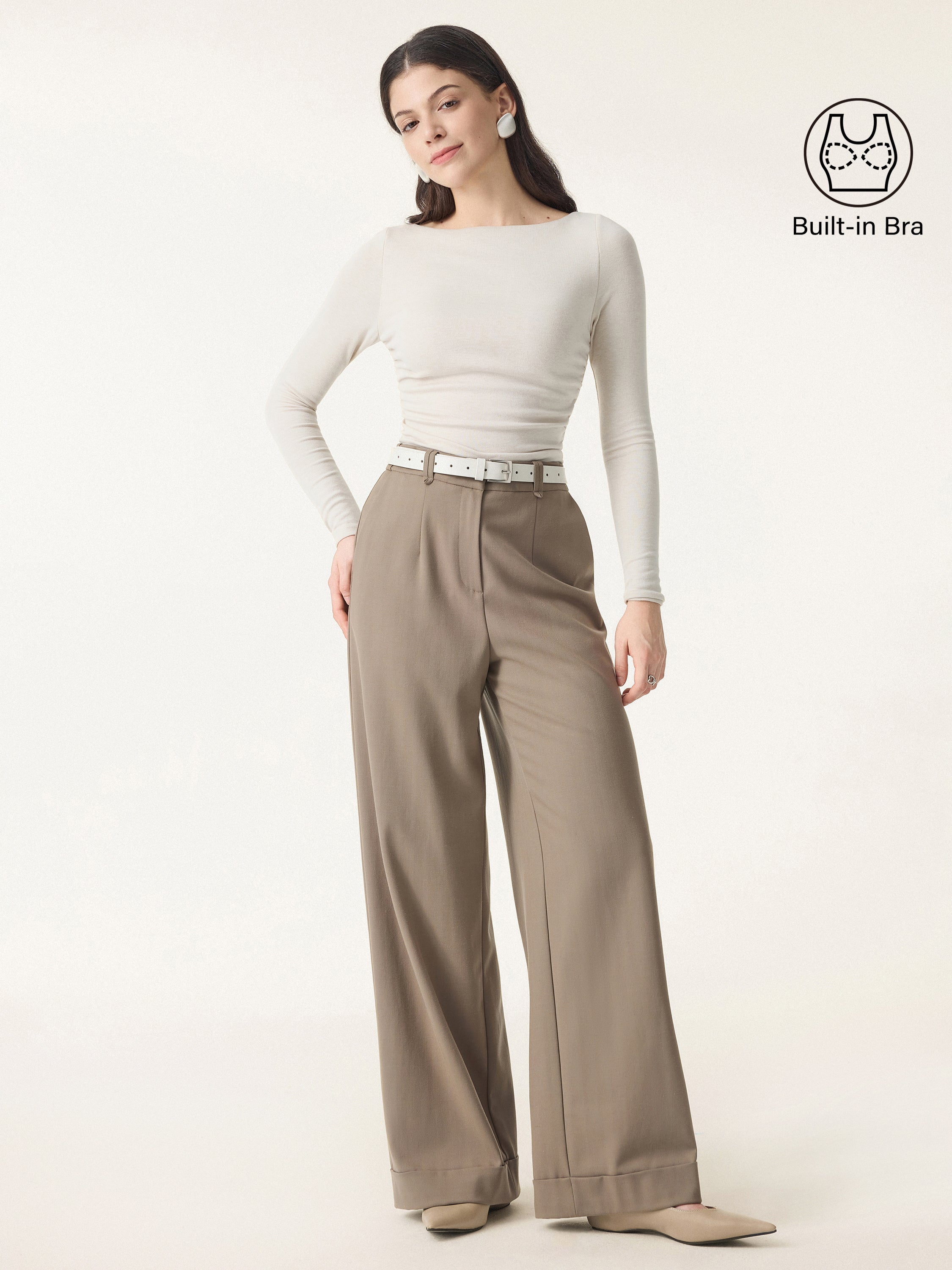 Light Warm Boatneck Ruched Brami Top Cloud White – Women > Tops > Bra Tops | FormaLuxe