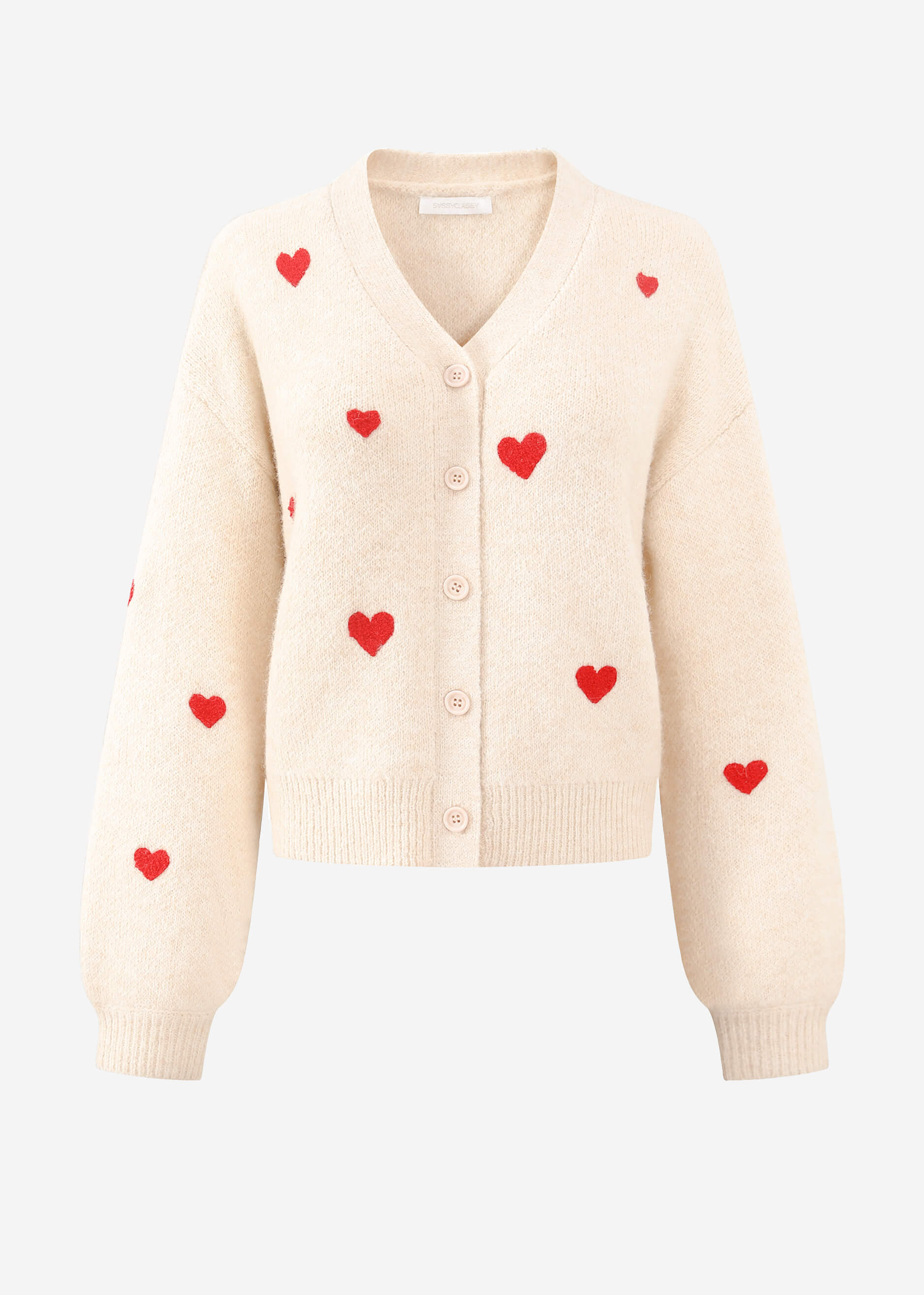 Cardigan mit roten Herzen - offwhite – Bekleidung > Cardigans | FormaLuxe