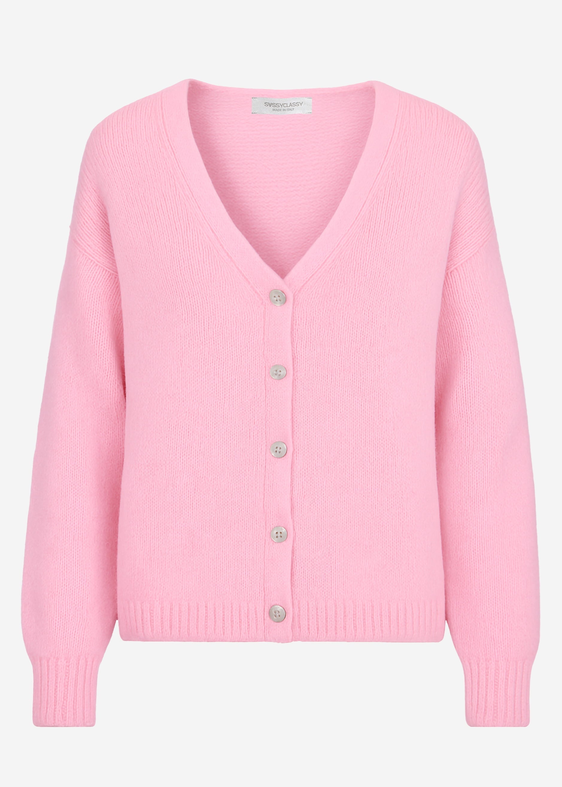 Cardigan mit V-Ausschnitt und Knopfleiste - rosa – Bekleidung > Cardigans | FormaLuxe