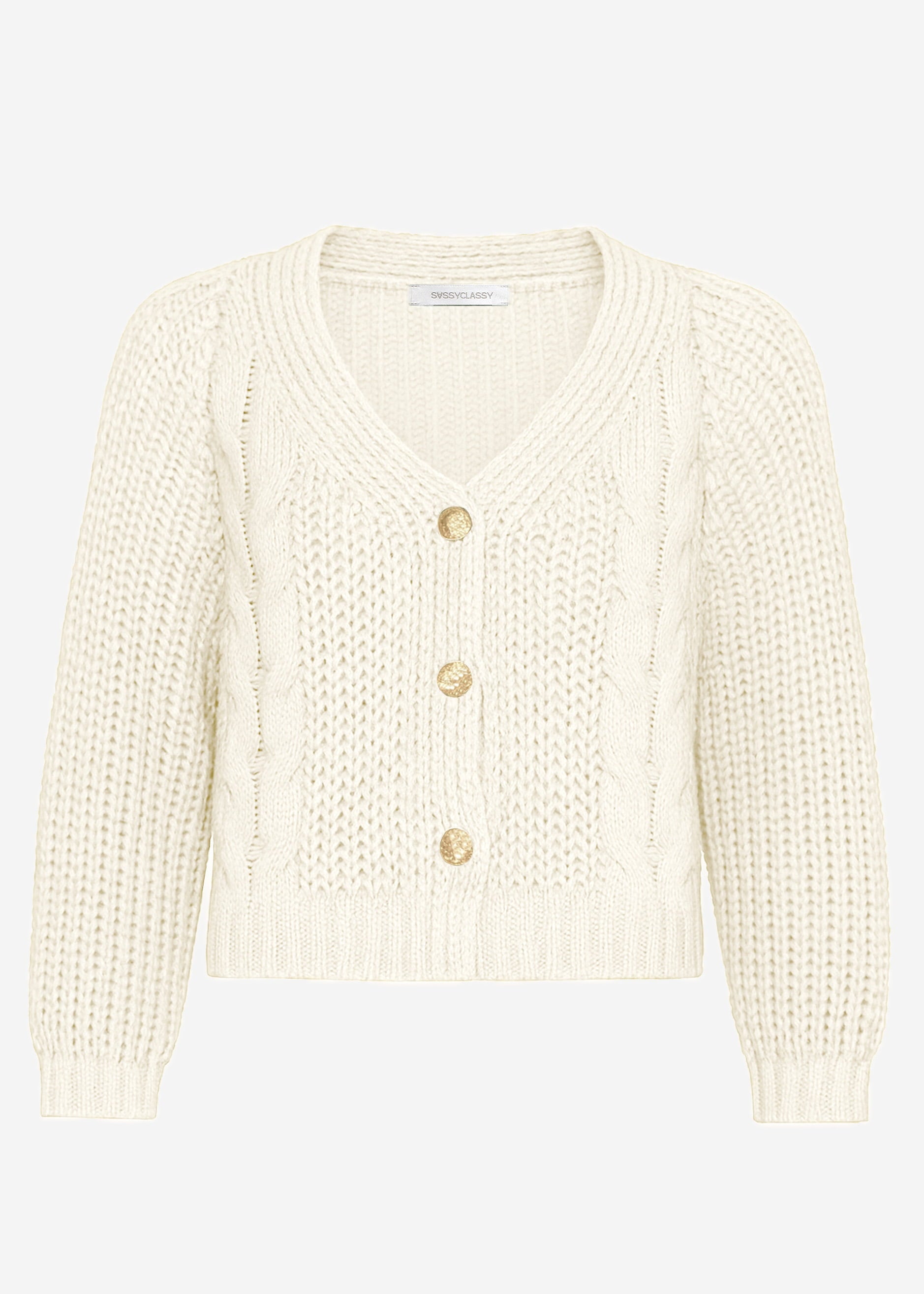Zopfstrick-Cardigan mit Knopfleiste - beige – Bekleidung > Cardigans | FormaLuxe
