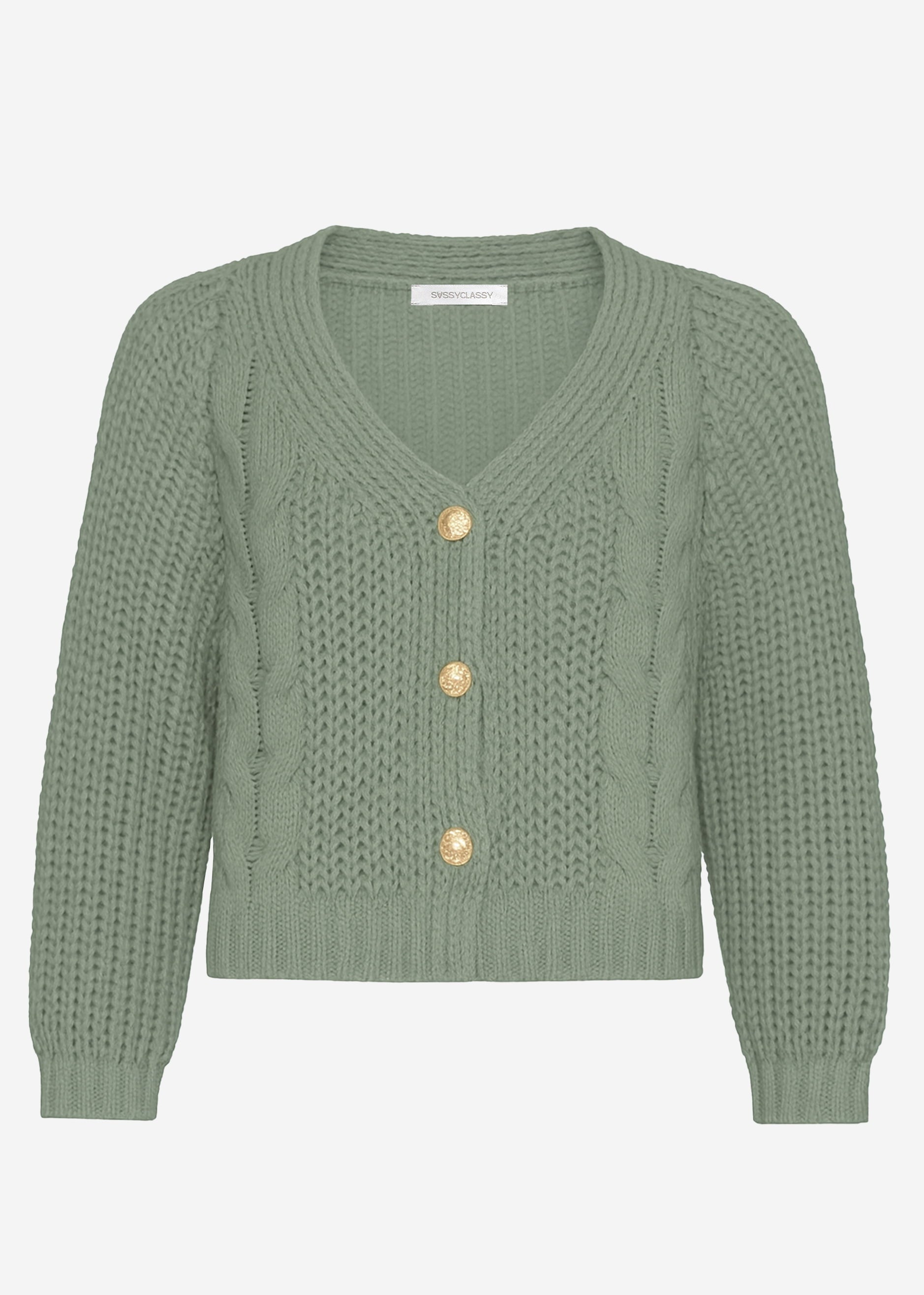 Zopfstrick-Cardigan mit Knopfleiste - salbeigrün – Bekleidung > Cardigans | FormaLuxe