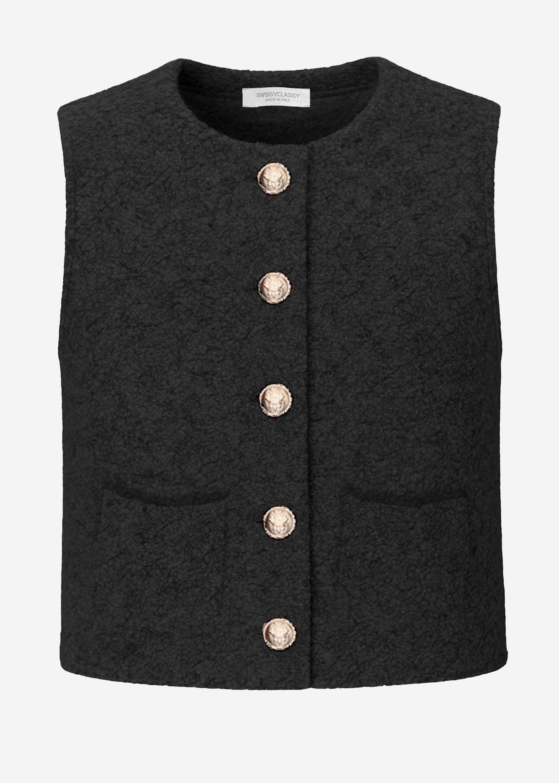 Bouclé-Weste mit Taschen - schwarz – Bekleidung > Westen | FormaLuxe