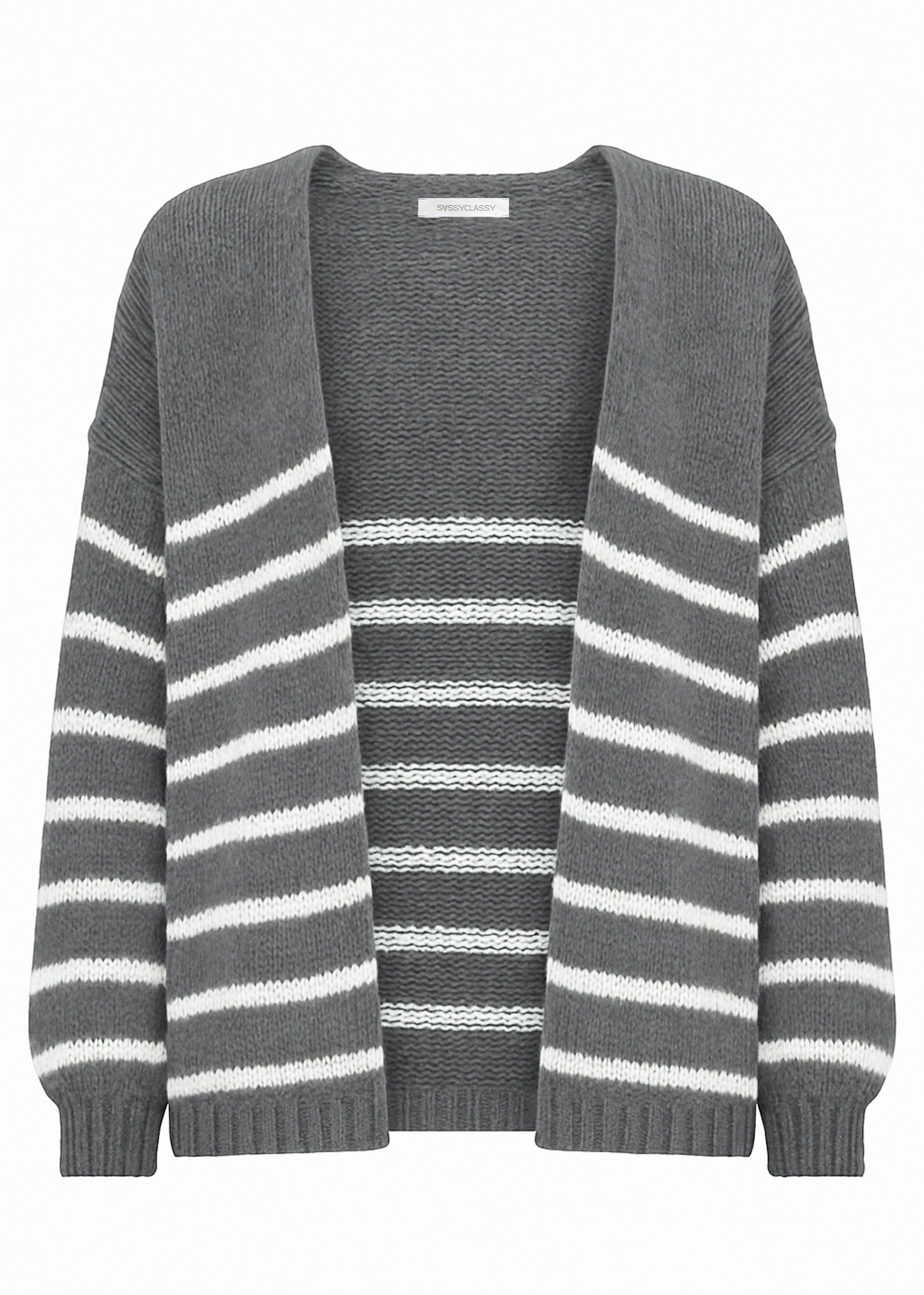Gestreifter Cardigan mit Außennähten - dunkelgrau – Bekleidung > Cardigans | FormaLuxe